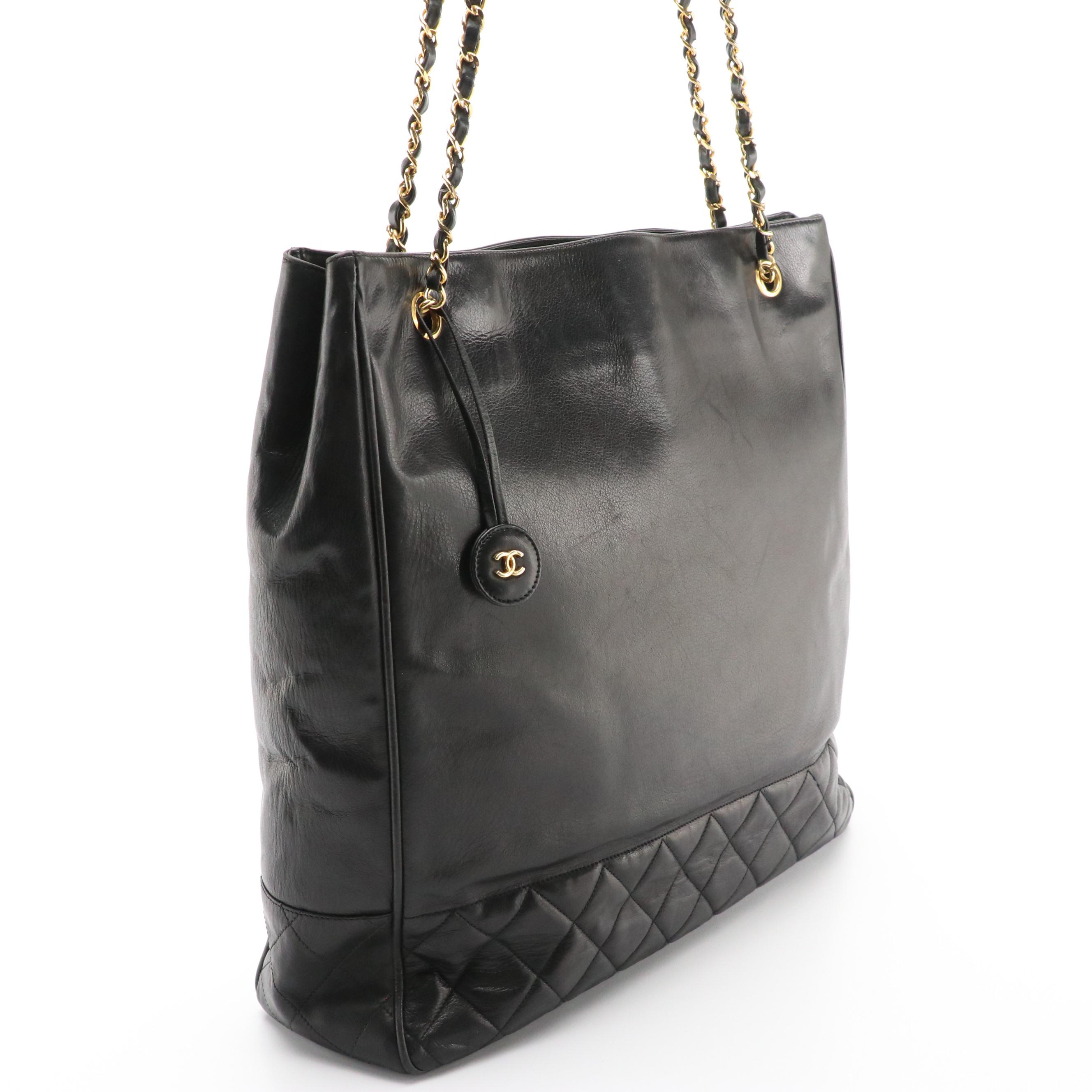 Chanel Vintage Shopper Tote in Black Smooth and Quilted Lambskin Leather