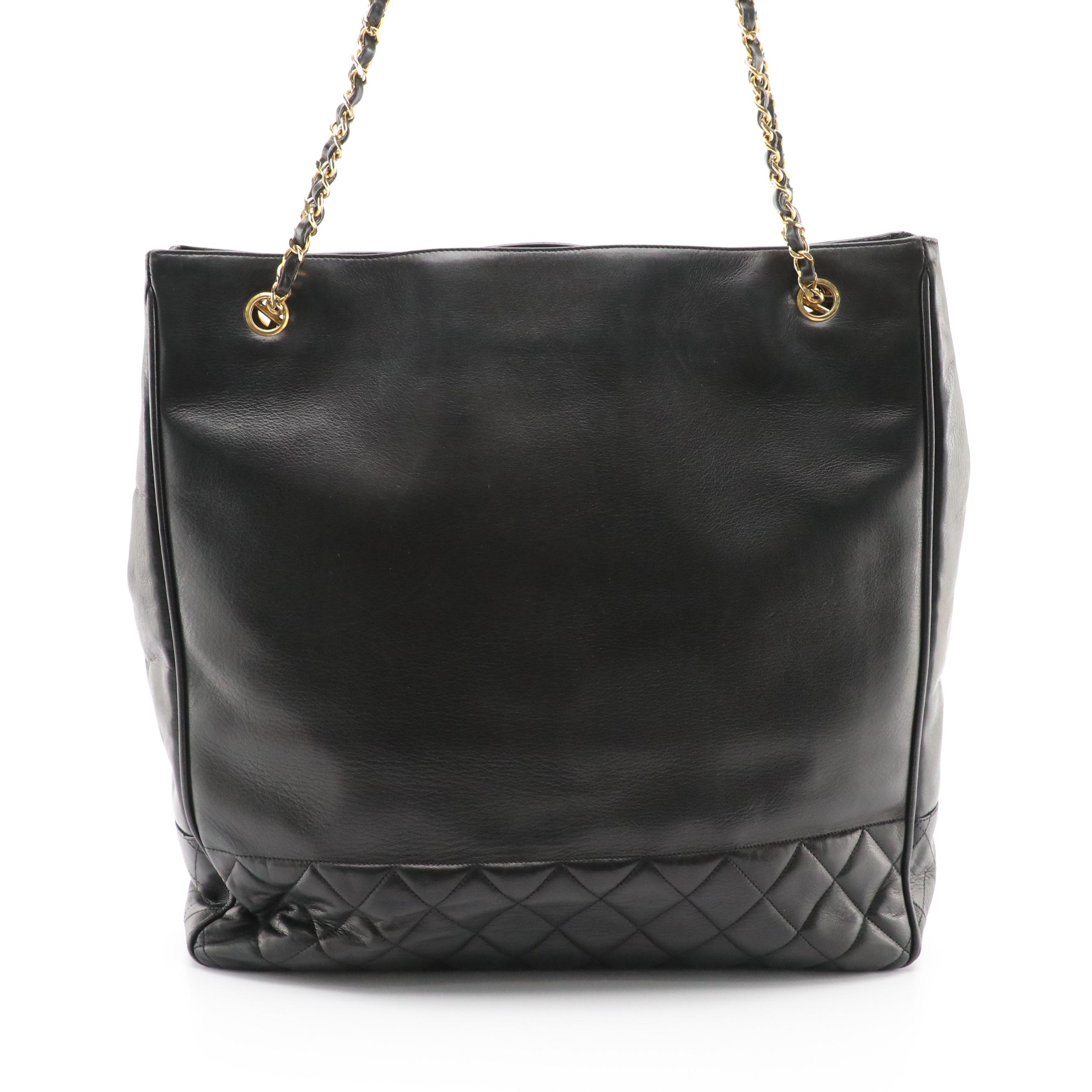 Chanel Vintage Shopper Tote in Black Smooth and Quilted Lambskin Leather