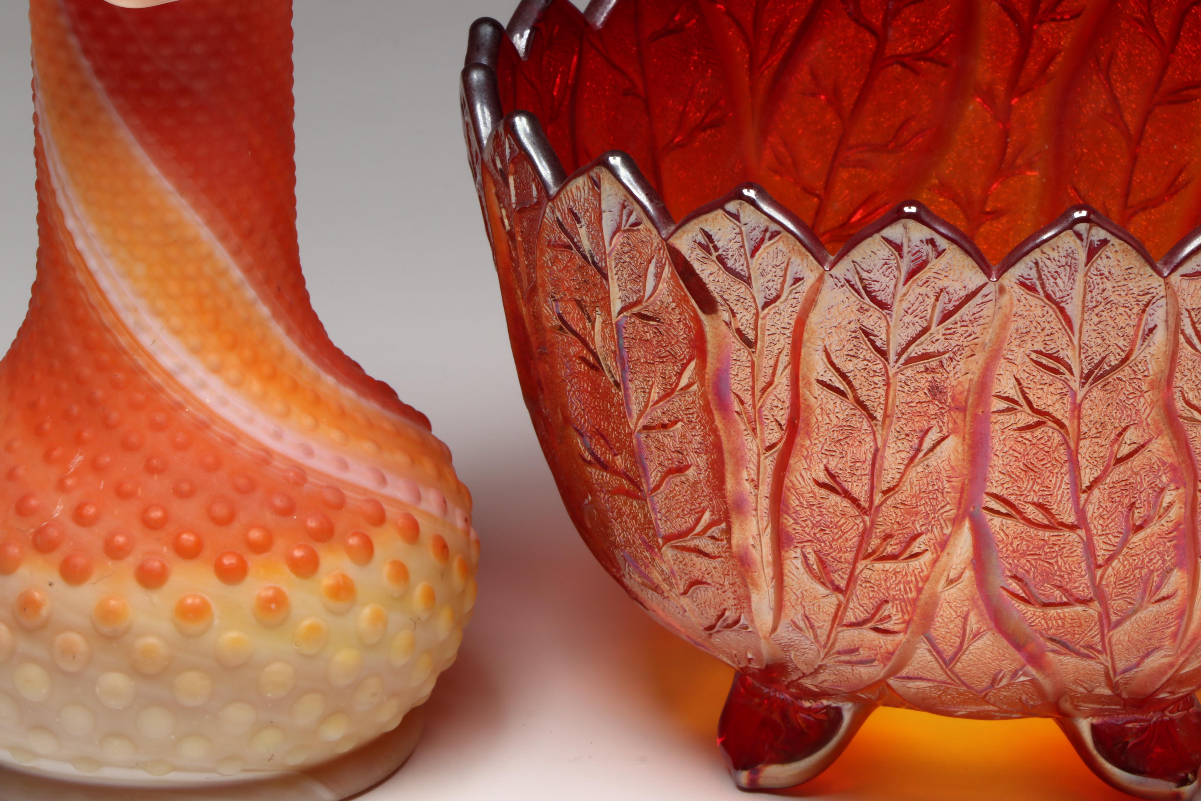 Imperial and Fenton Glass Bowls with Hobnail Vase, Mid to Late 20th Century