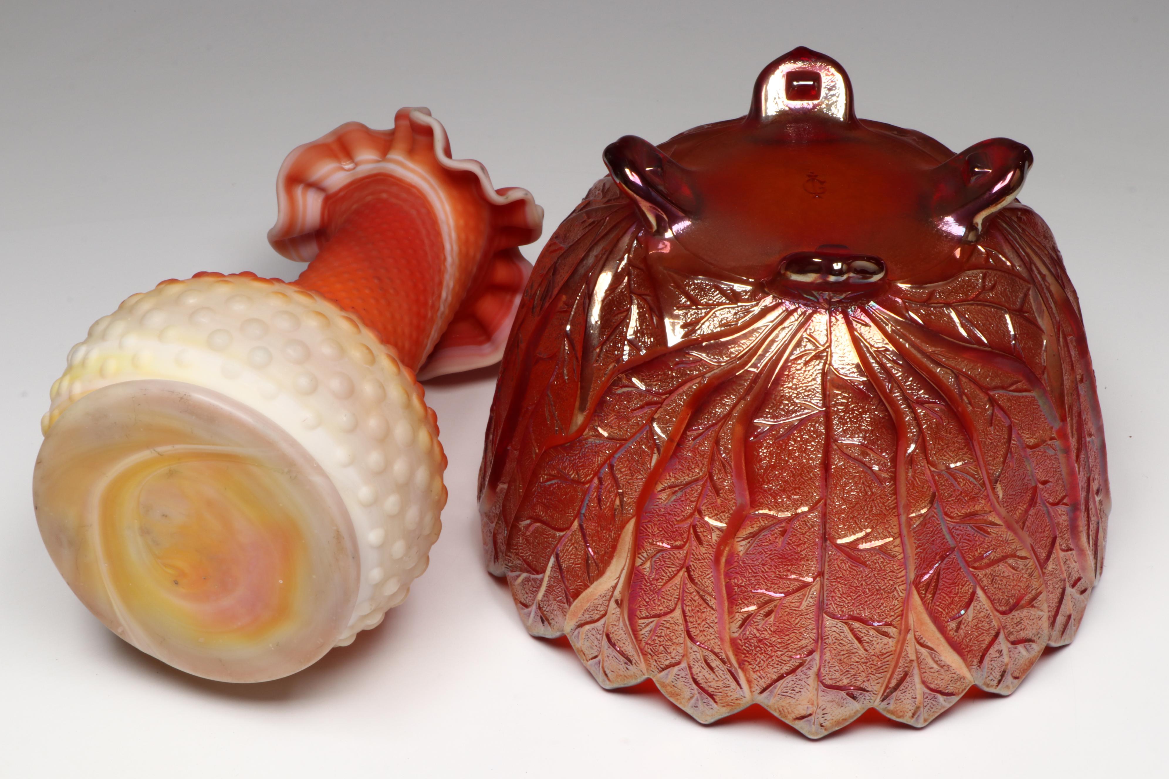 Imperial and Fenton Glass Bowls with Hobnail Vase, Mid to Late 20th Century