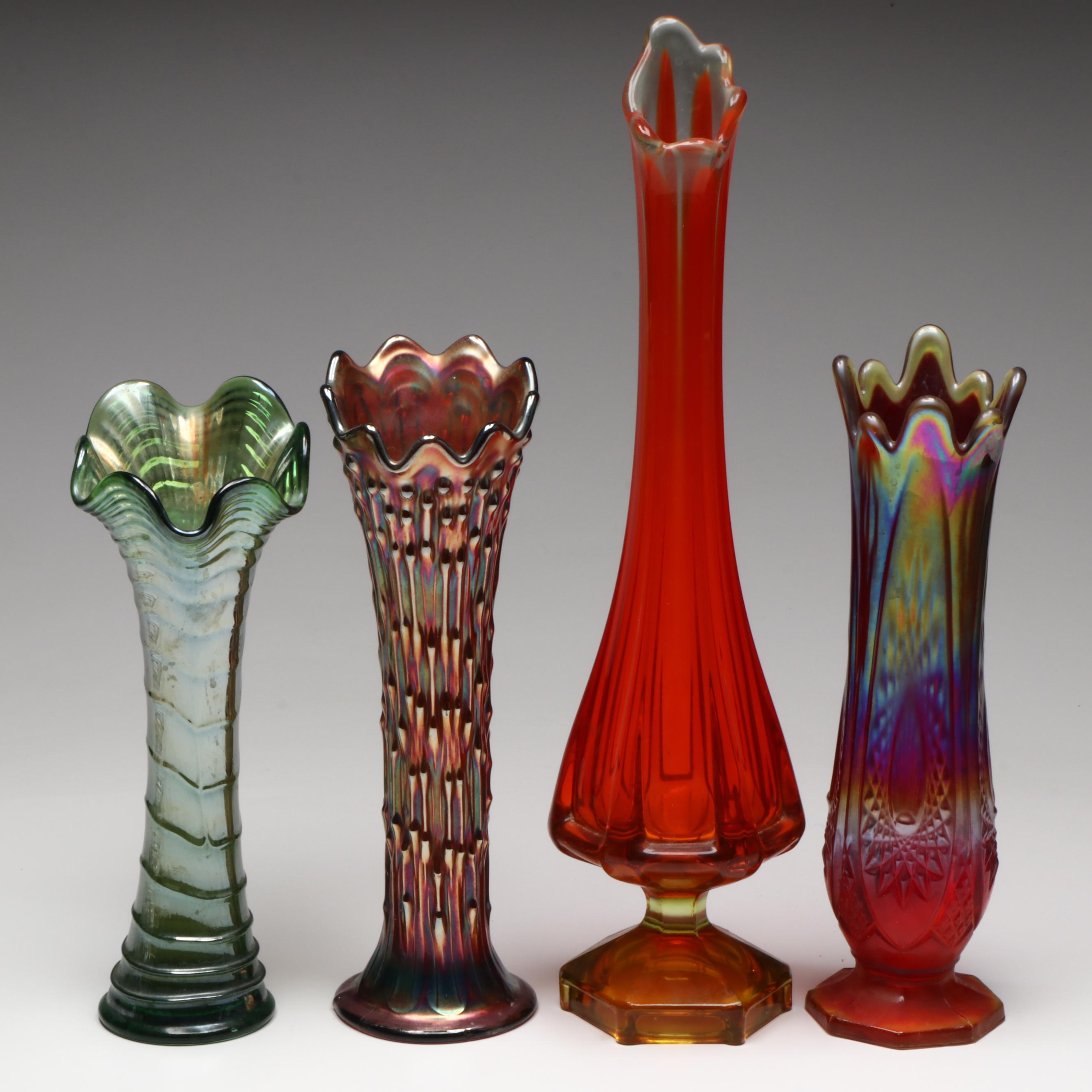Fenton April Showers with Other Glass Vases, Mid to Late 20th Century