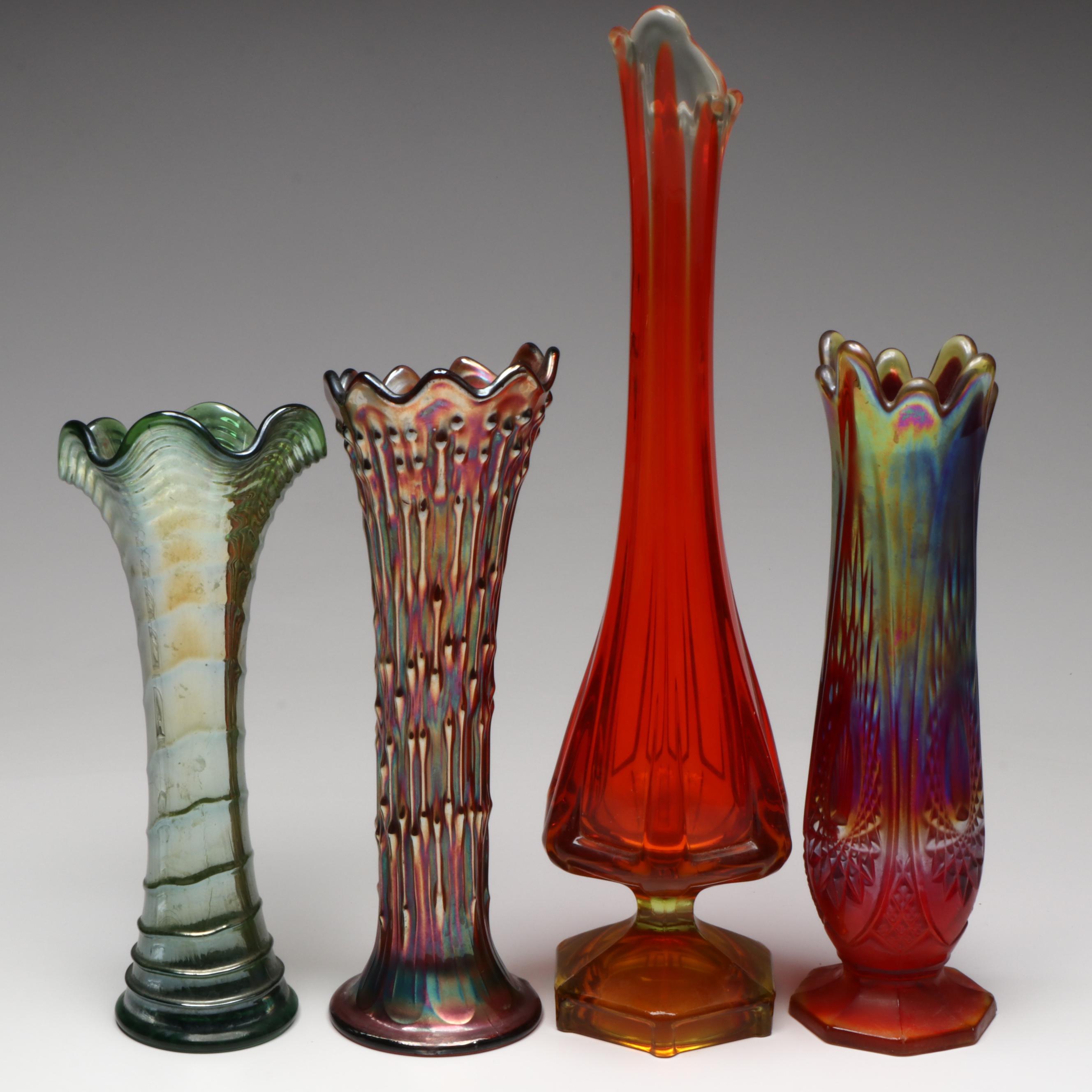 Fenton April Showers with Other Glass Vases, Mid to Late 20th Century