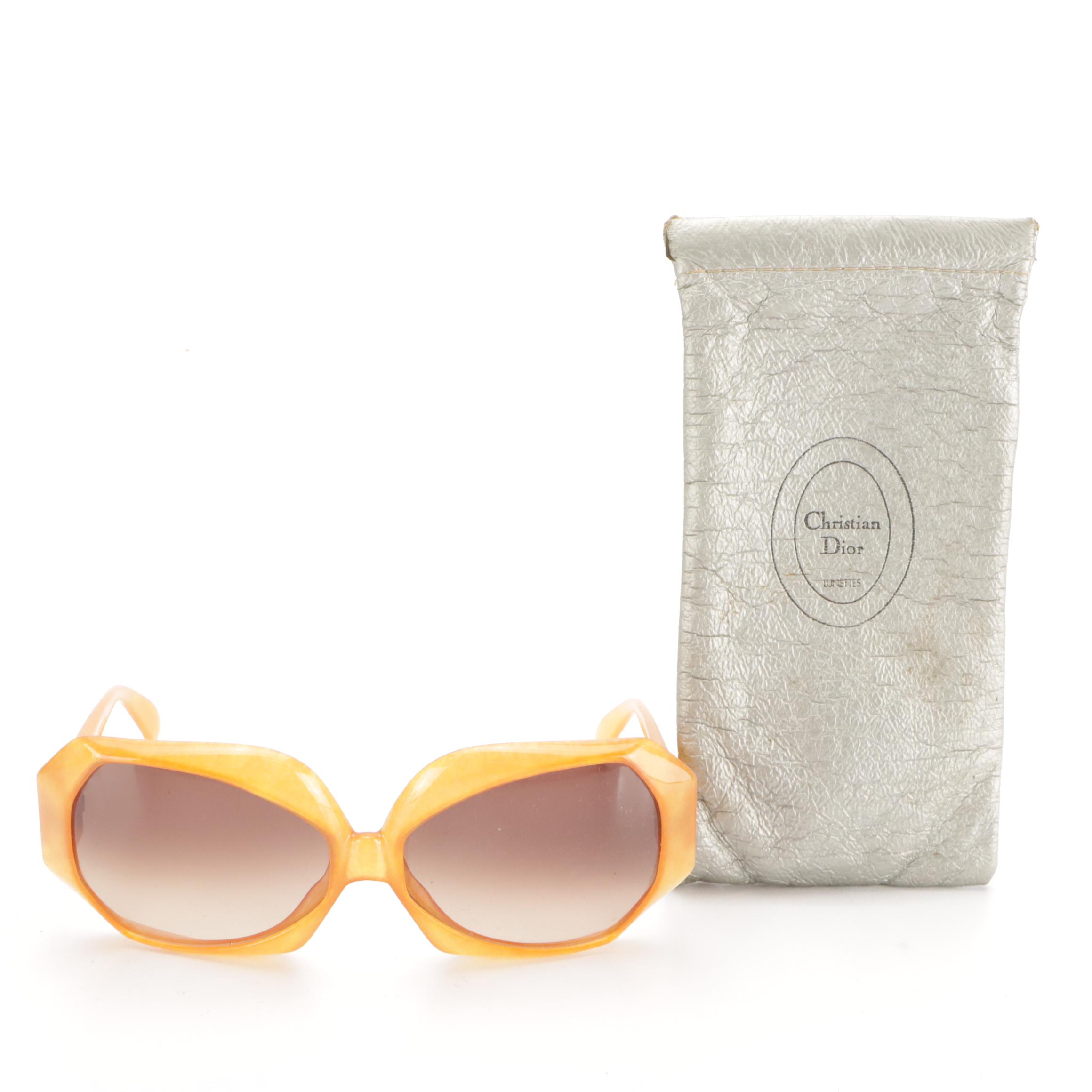 Christian Dior Vintage 2025-30 Jasped Amber Oversized Geometric Sunglasses