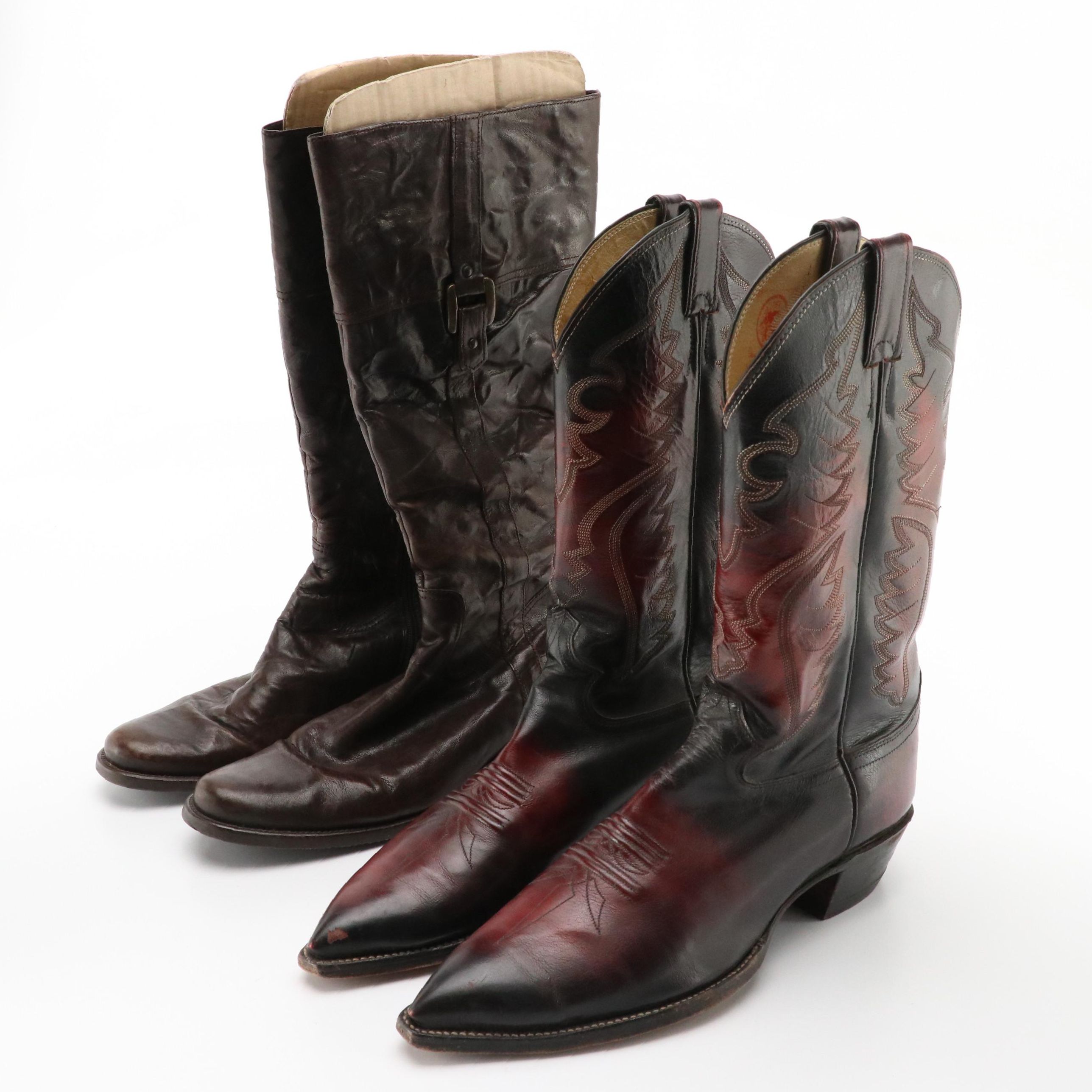 Justin Leather Cowboy Boots and Gabor Leather Knee-High Boots