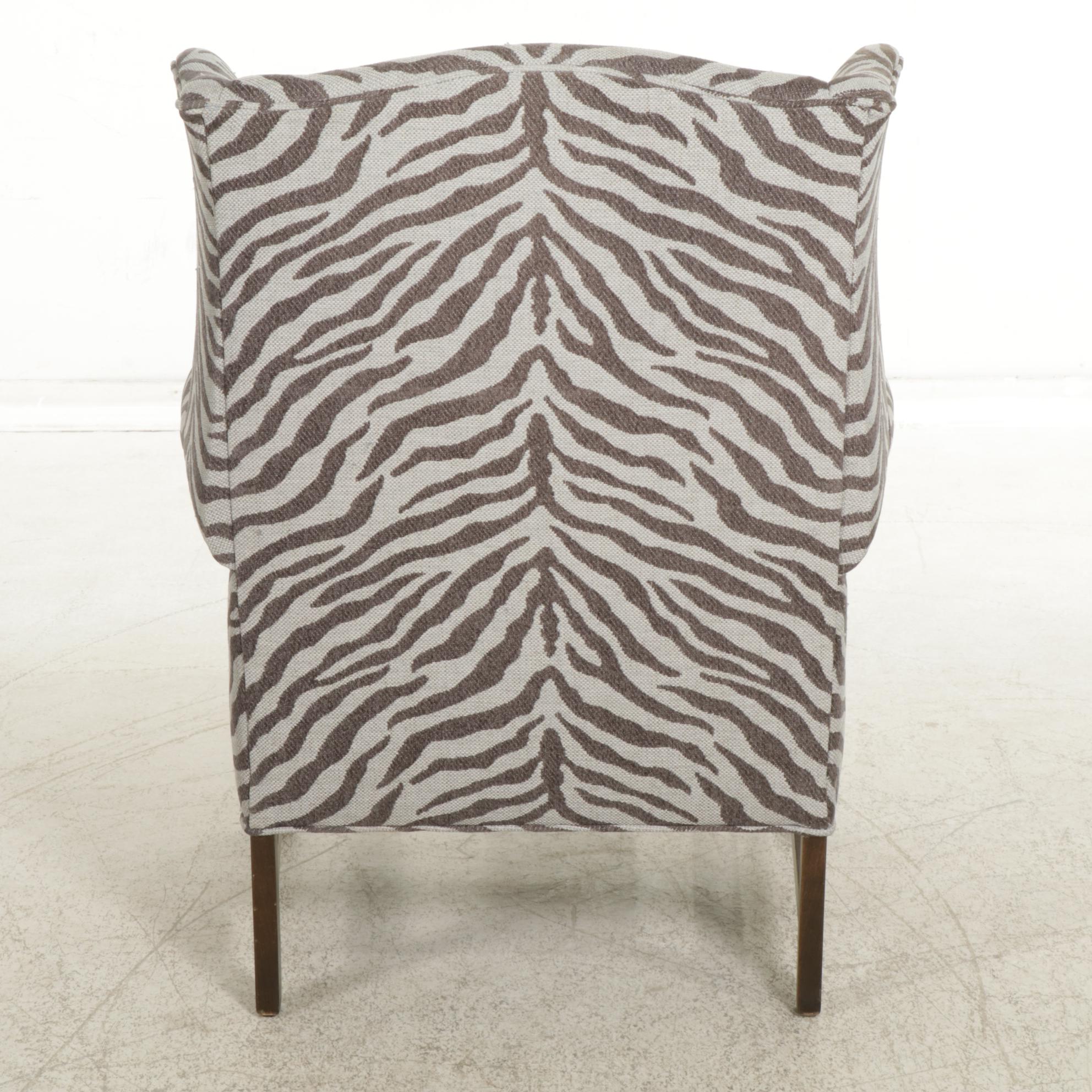 Chippendale Style Wingback Armchair with Zebra Pattern Upholstery