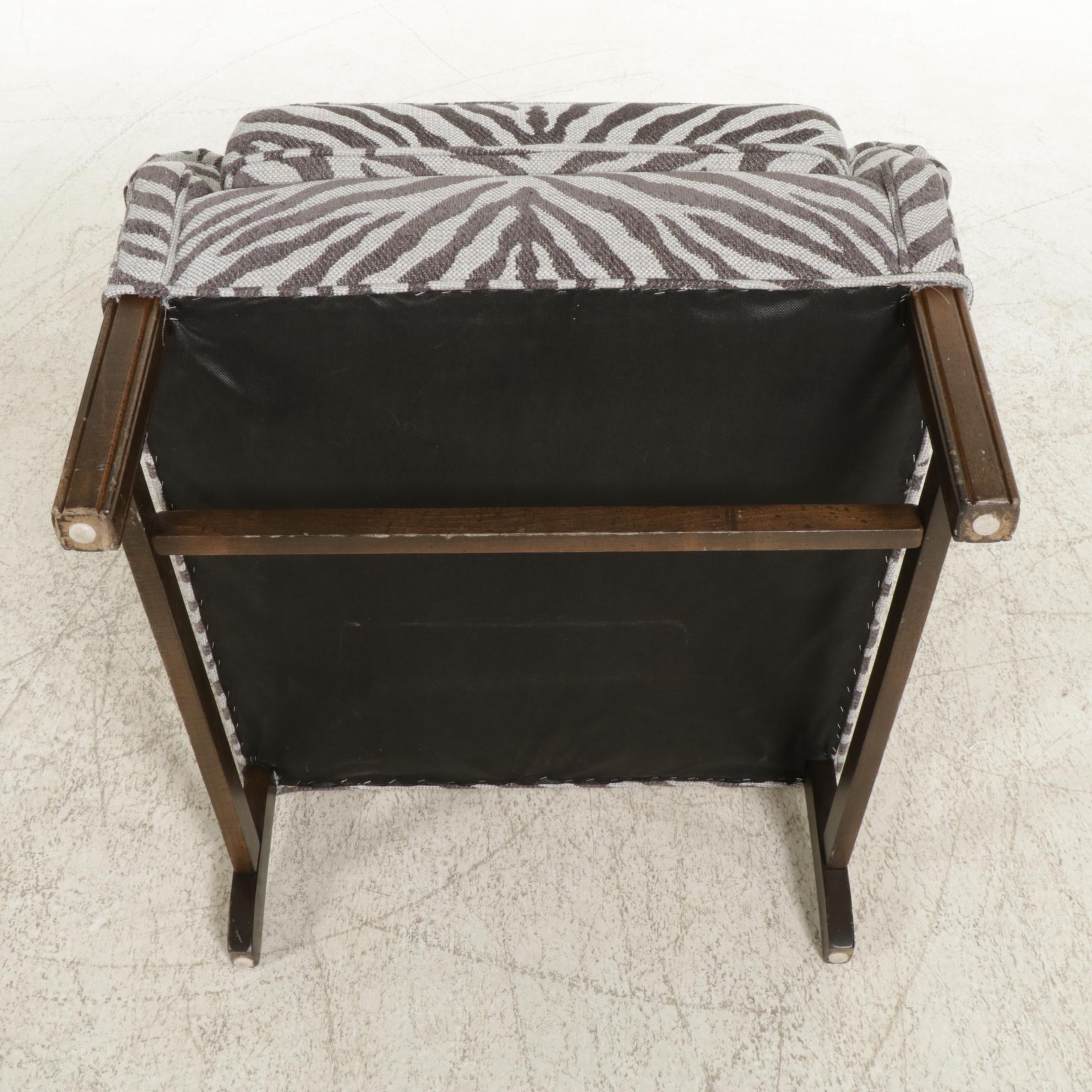 Chippendale Style Wingback Armchair with Zebra Pattern Upholstery