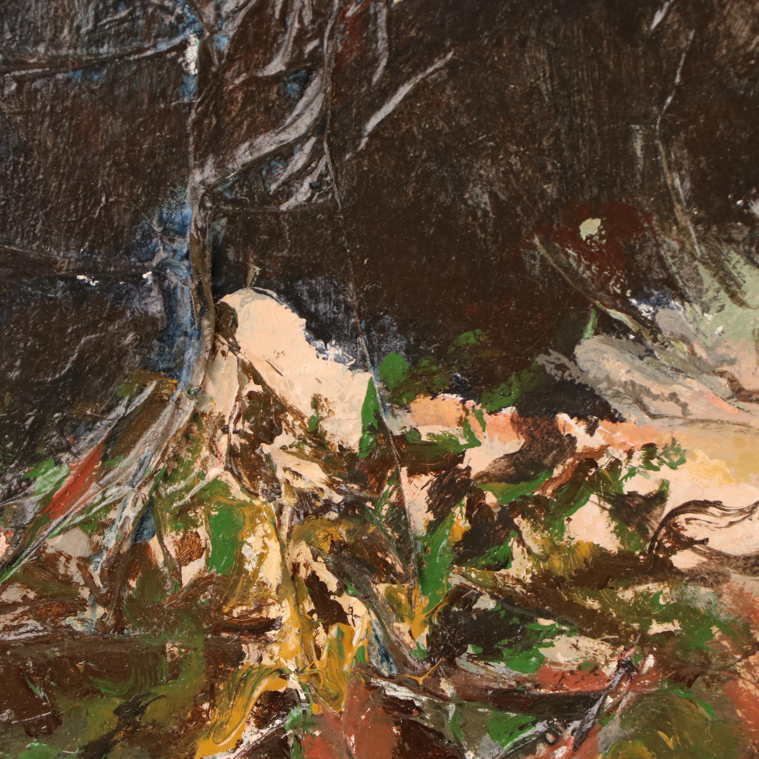 B. Black Abstract Landscape Acrylic Painting