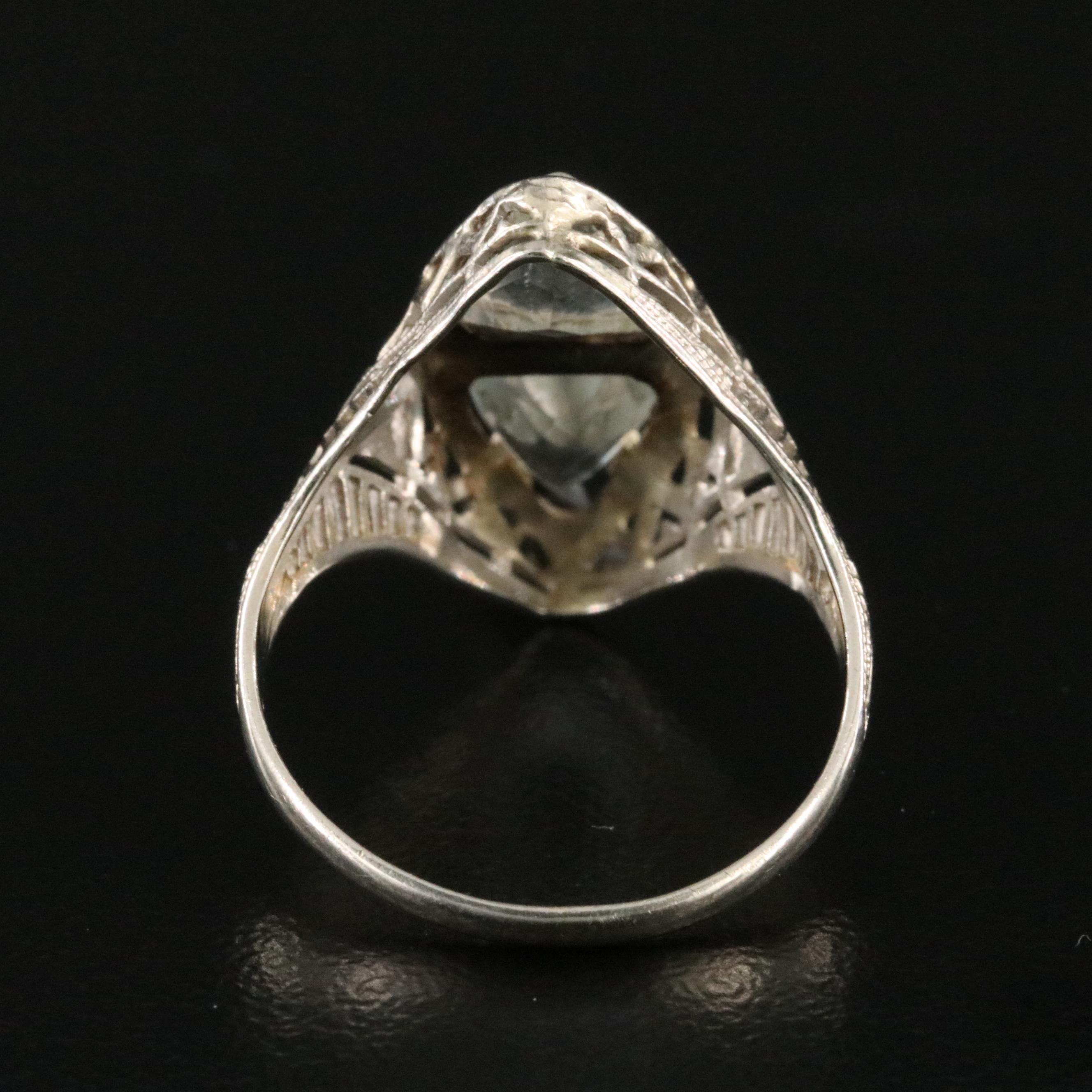 Art Deco 14K Aquamarine and Diamond Toi et Moi Ring