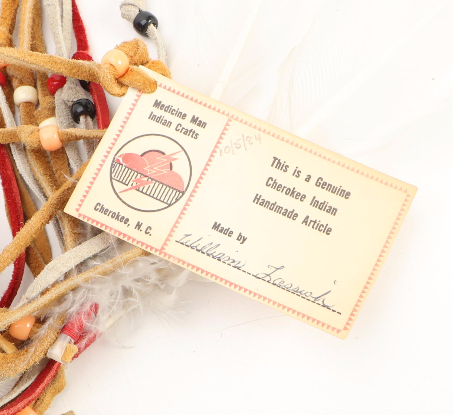 Cherokee Hide Wrapped Ceremonial Pipe with Beads, Rabbit Fur & Feathers