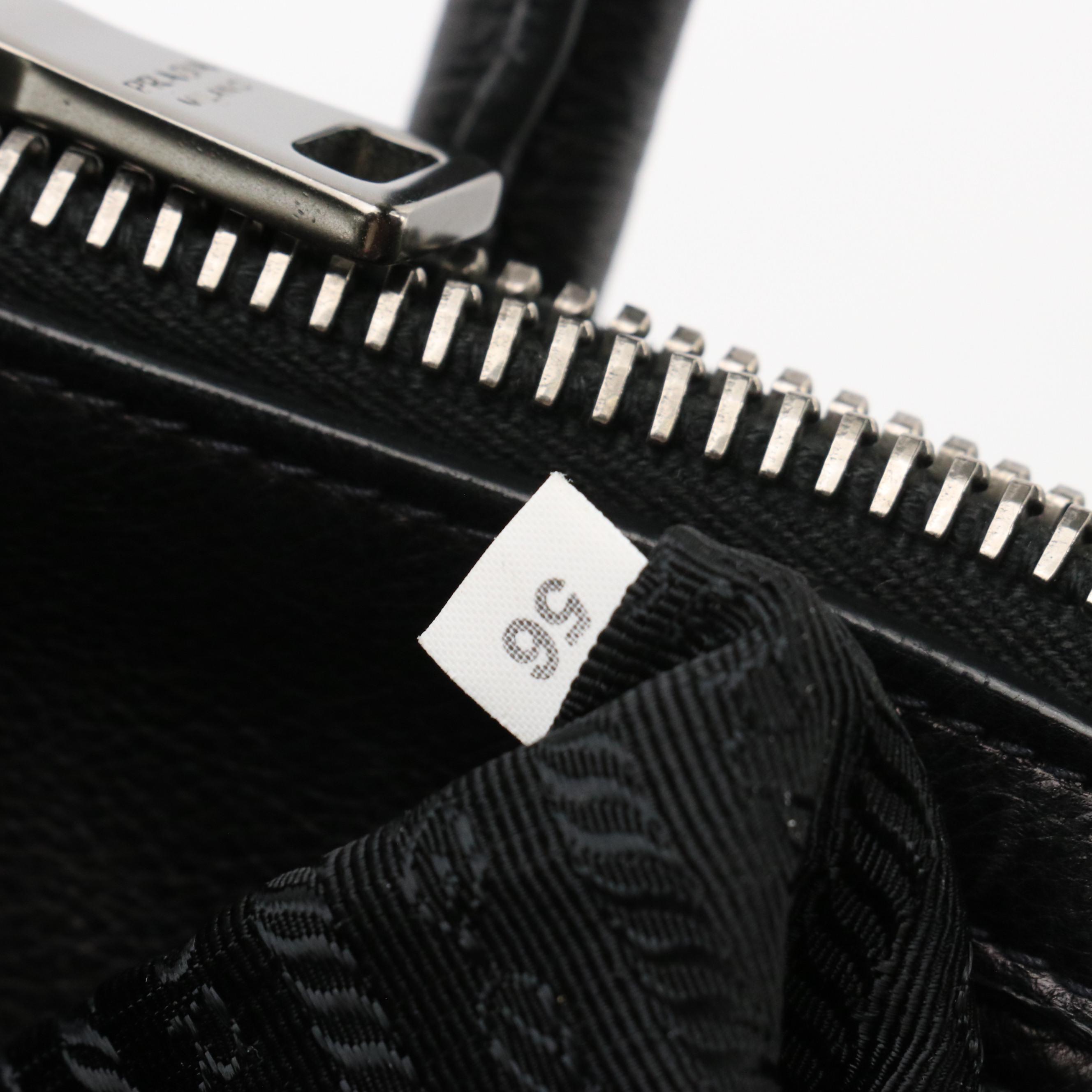 Prada Double Zip Two-Way Tote in Black and Navy Blue Glace Calf Leather