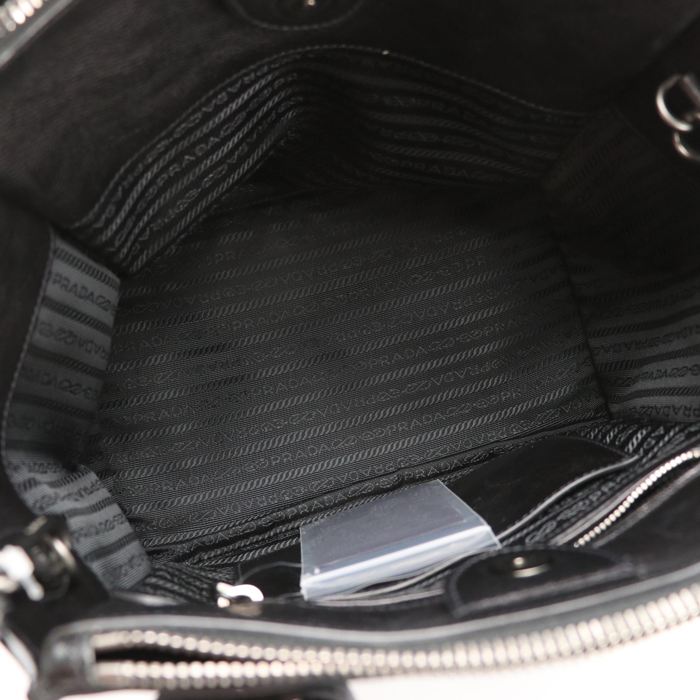 Prada Double Zip Two-Way Tote in Black and Navy Blue Glace Calf Leather