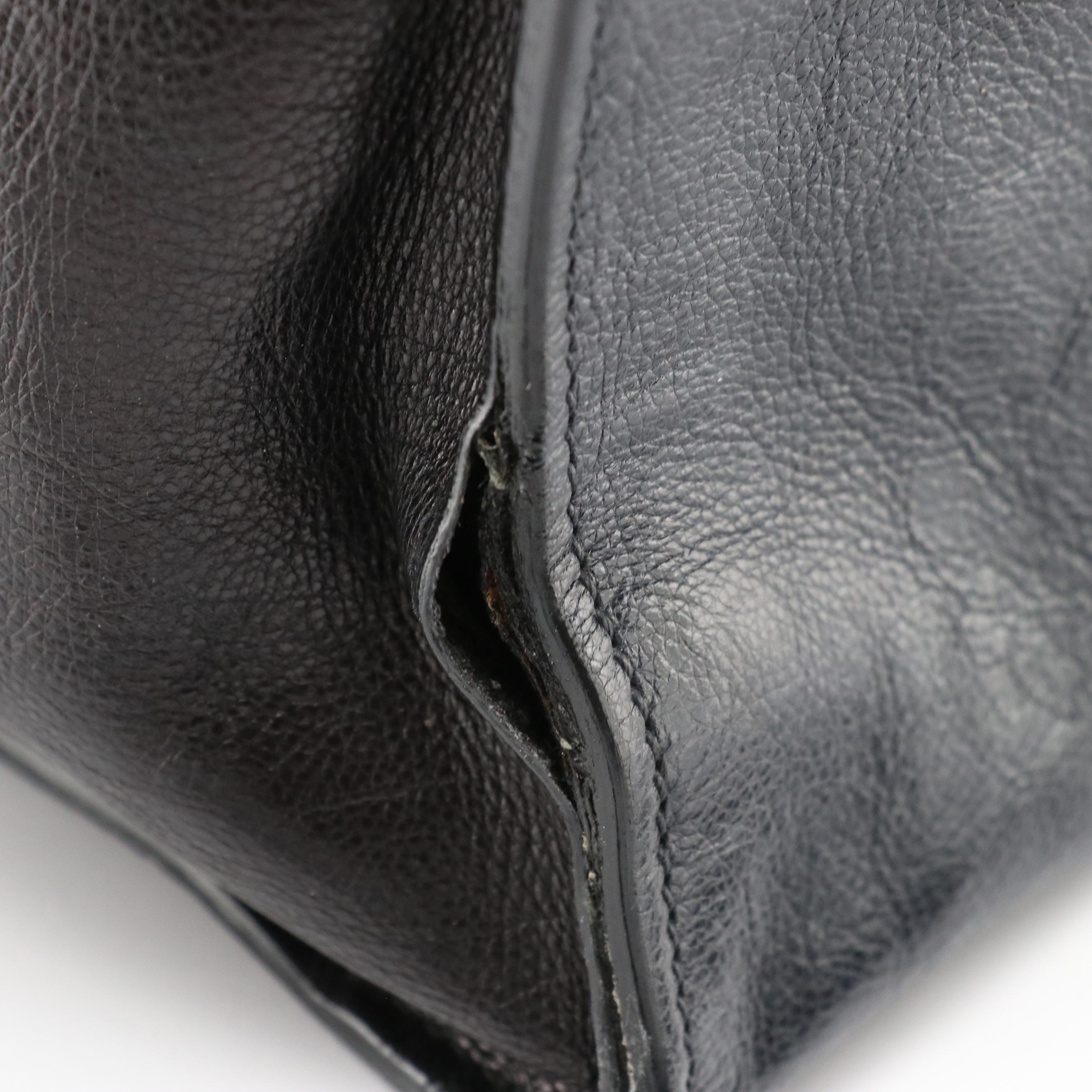 Prada Double Zip Two-Way Tote in Black and Navy Blue Glace Calf Leather