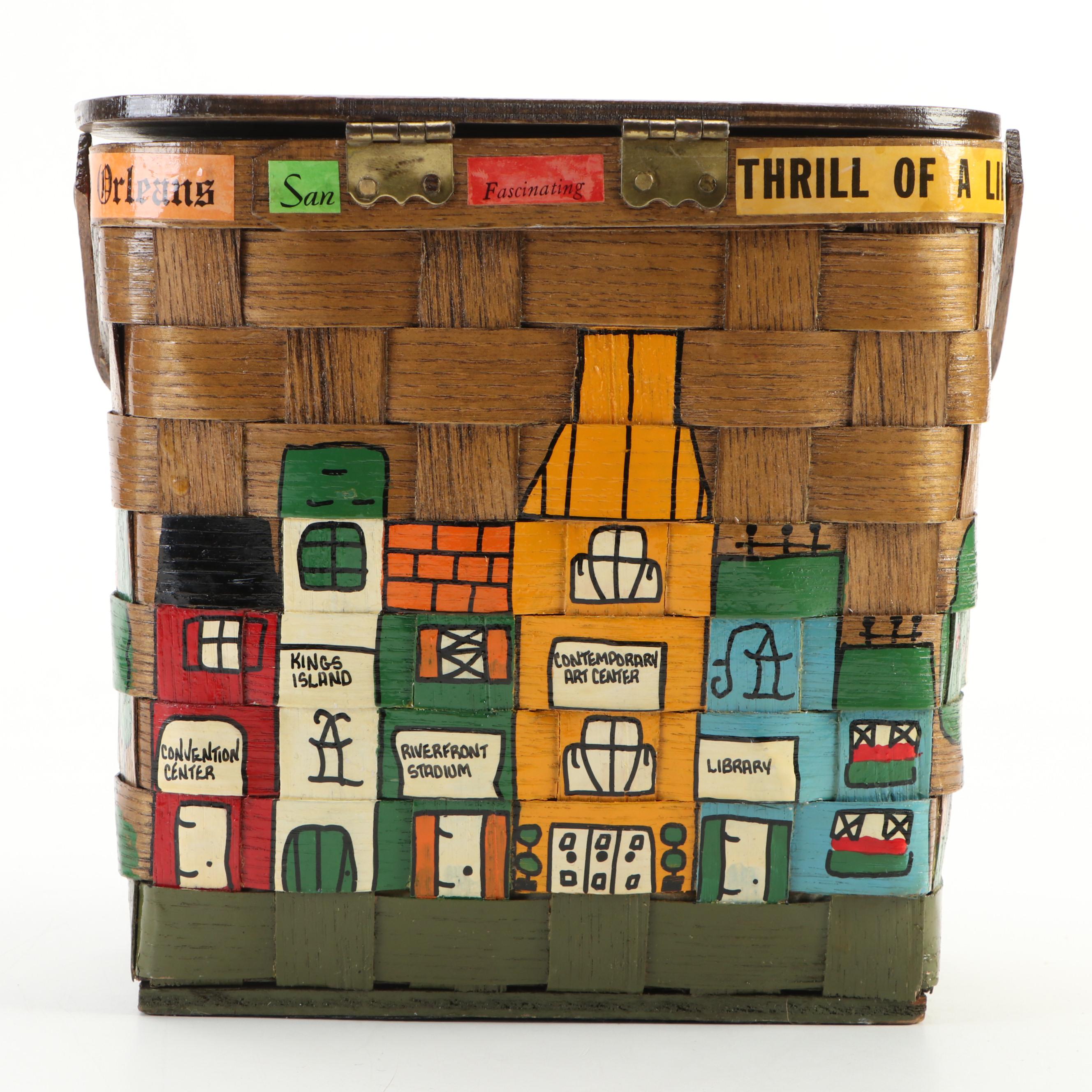 Caro-Nan Wooden Basket Purse with Hand-Painted Cincinnati Highlights