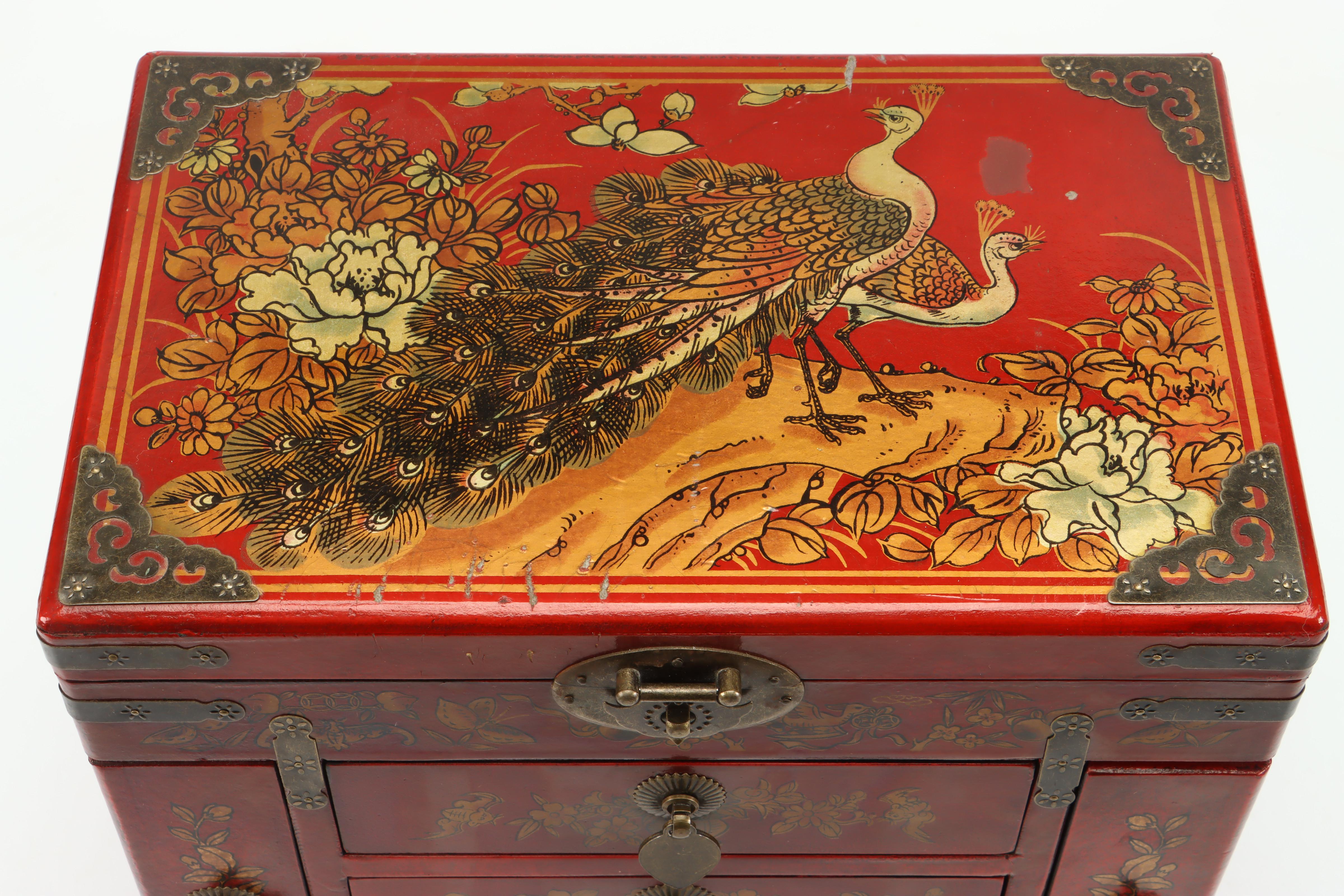 Chinese Style Lacquered Wood Jewelry Box