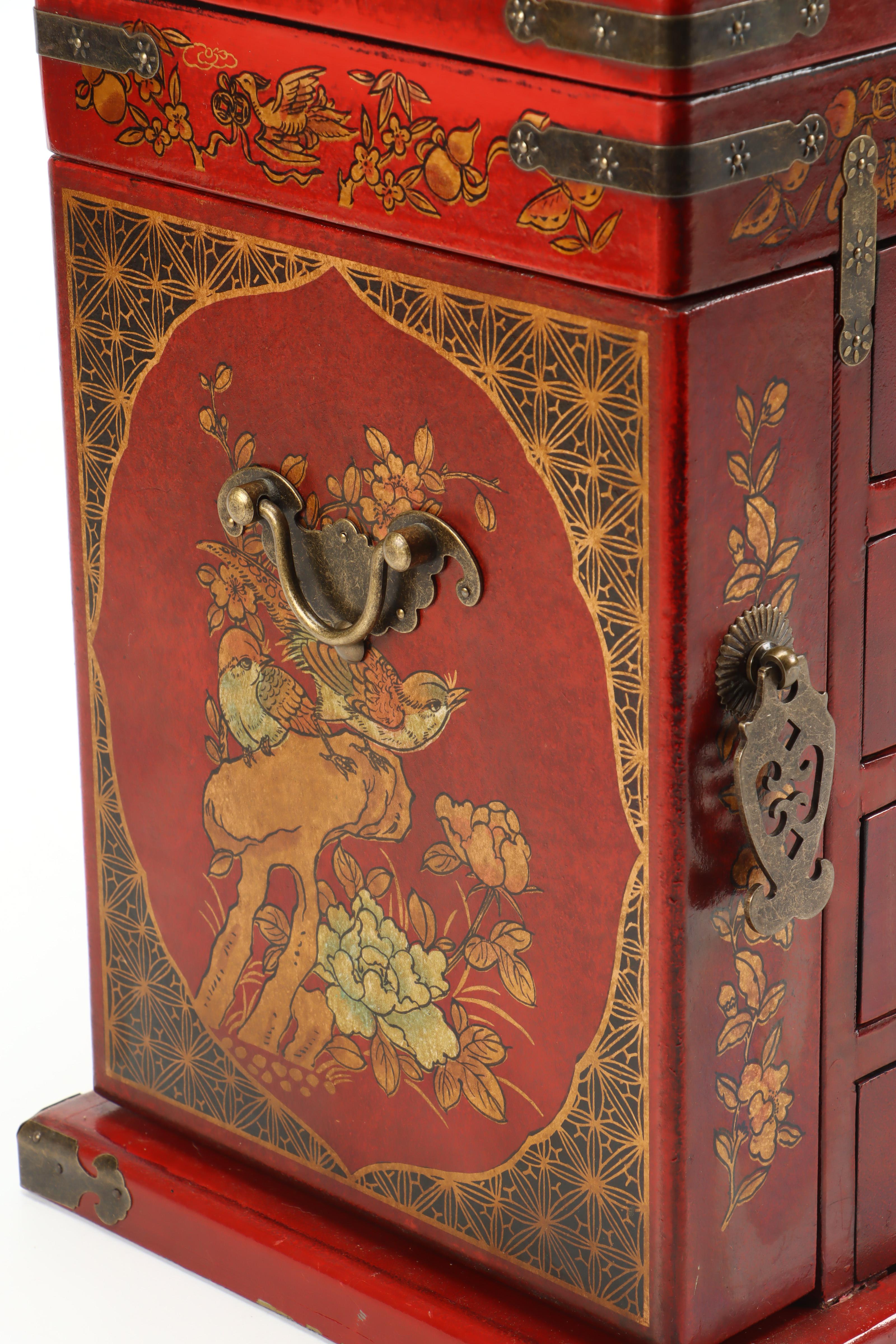Chinese Style Lacquered Wood Jewelry Box