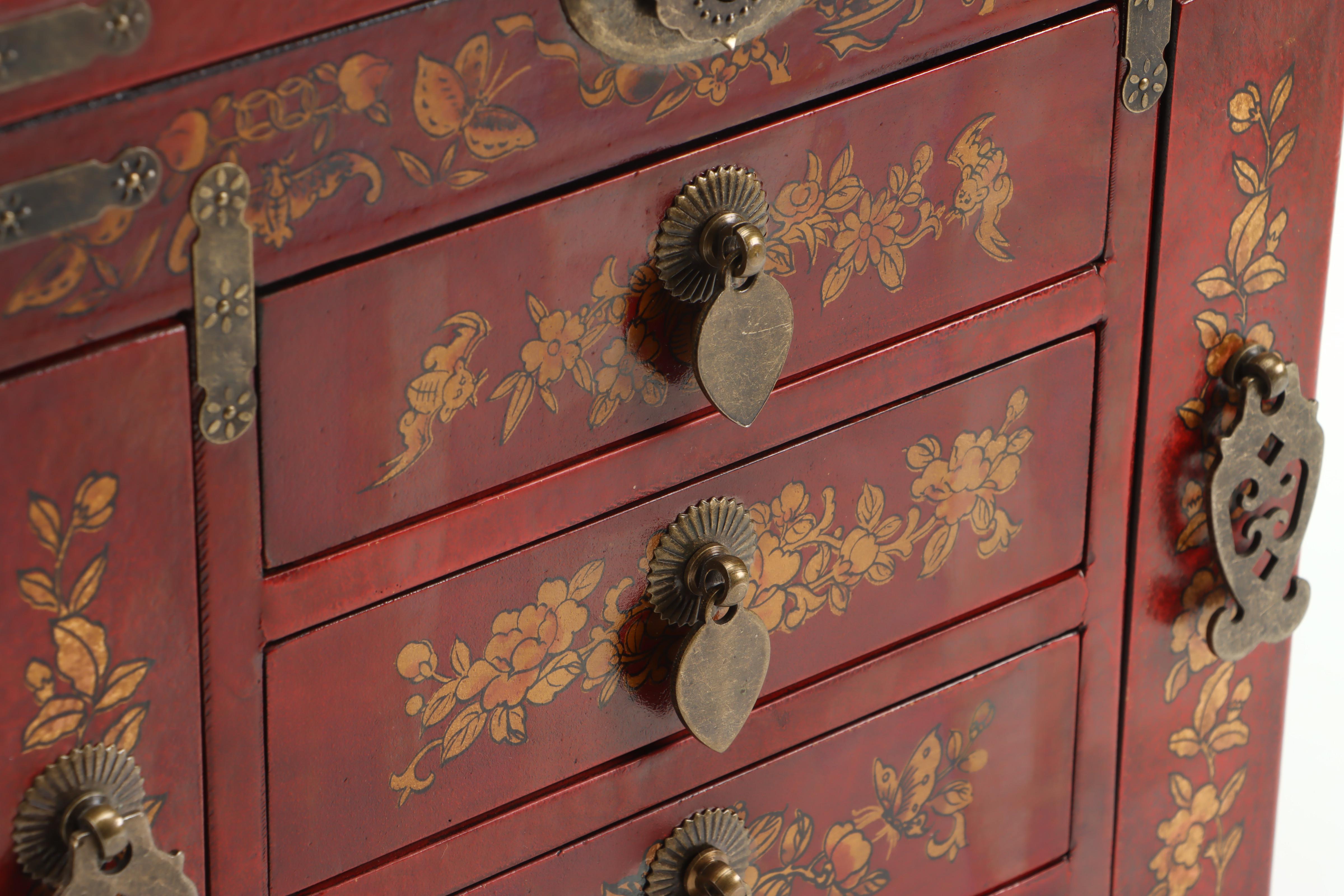 Chinese Style Lacquered Wood Jewelry Box