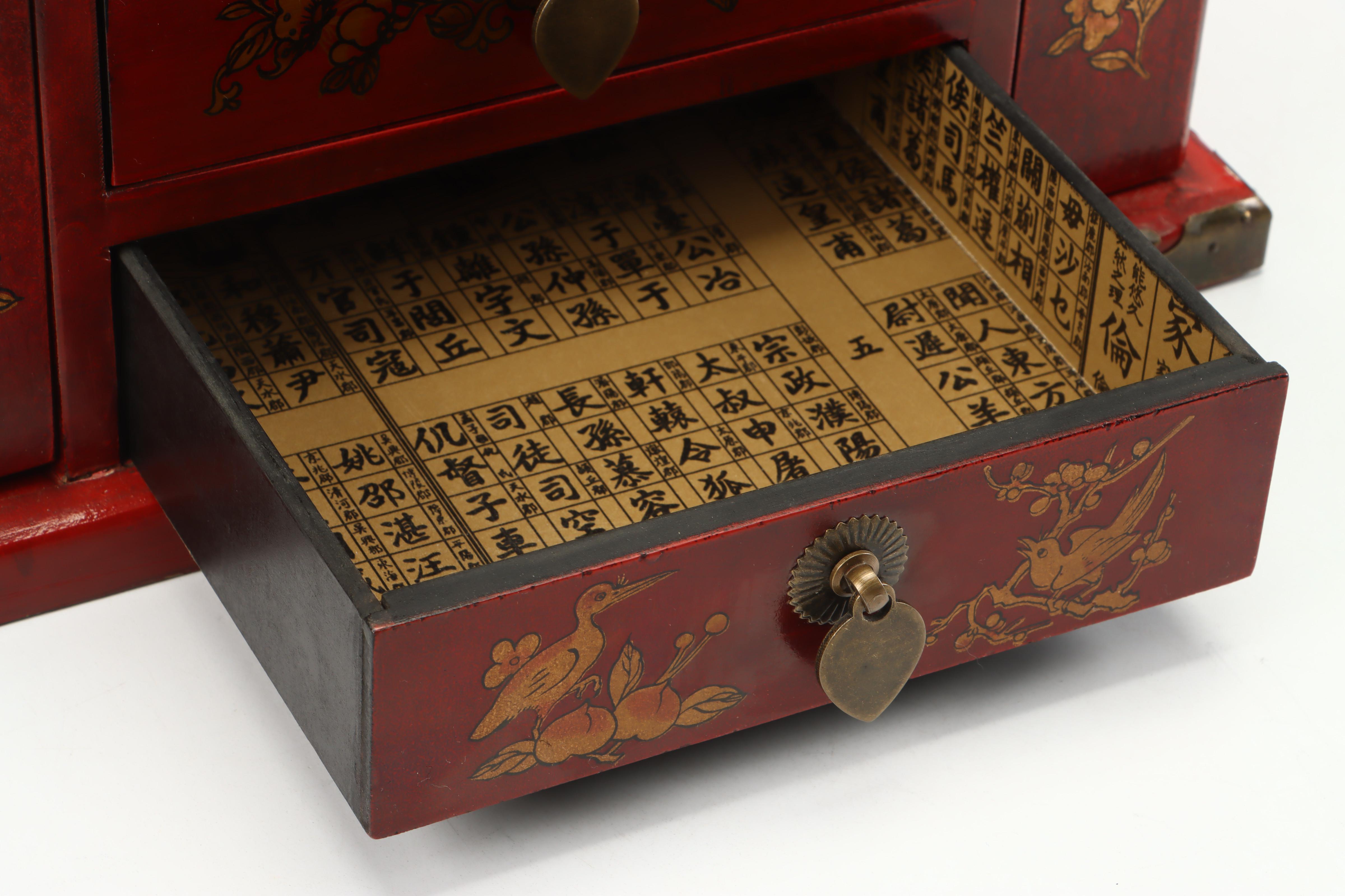 Chinese Style Lacquered Wood Jewelry Box