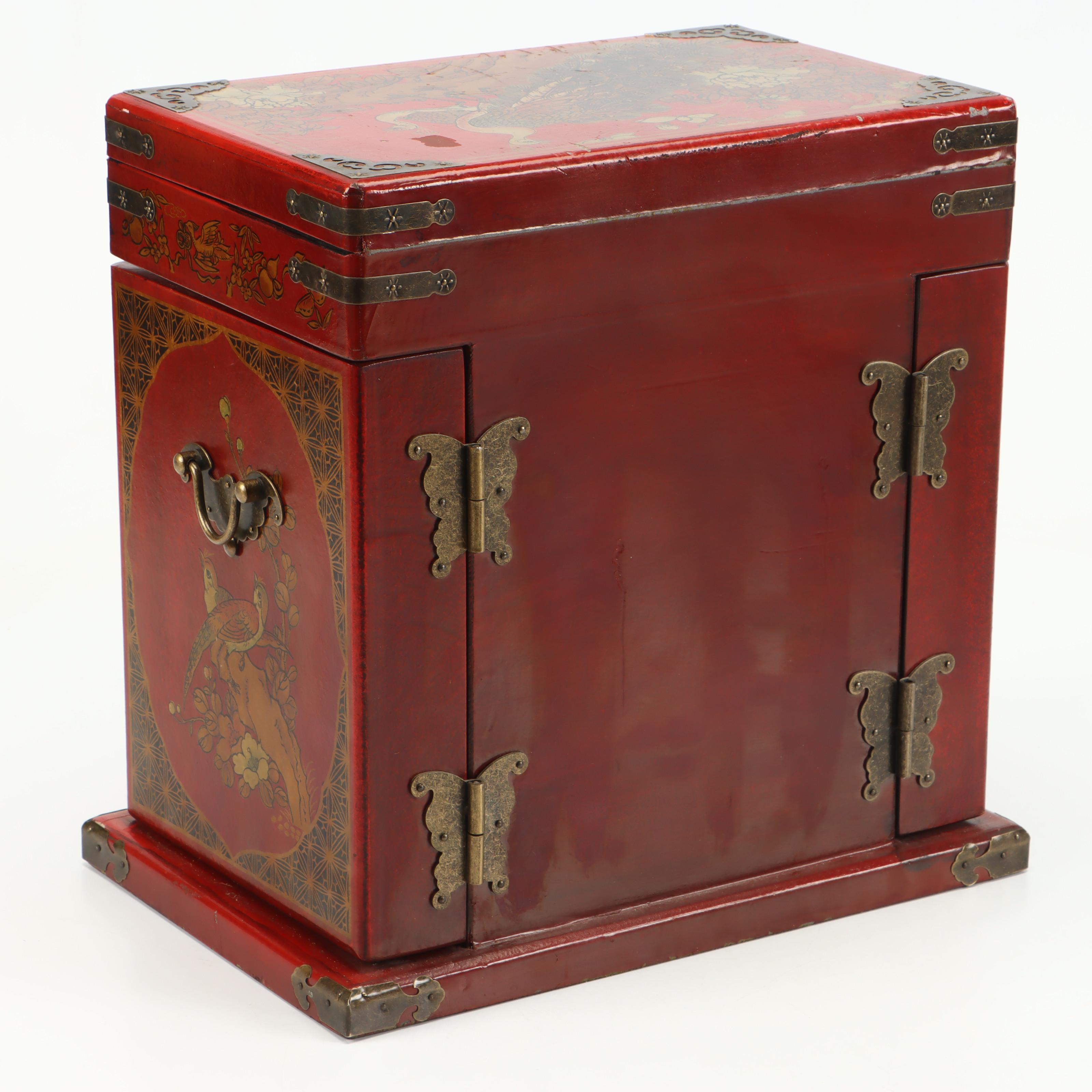 Chinese Style Lacquered Wood Jewelry Box