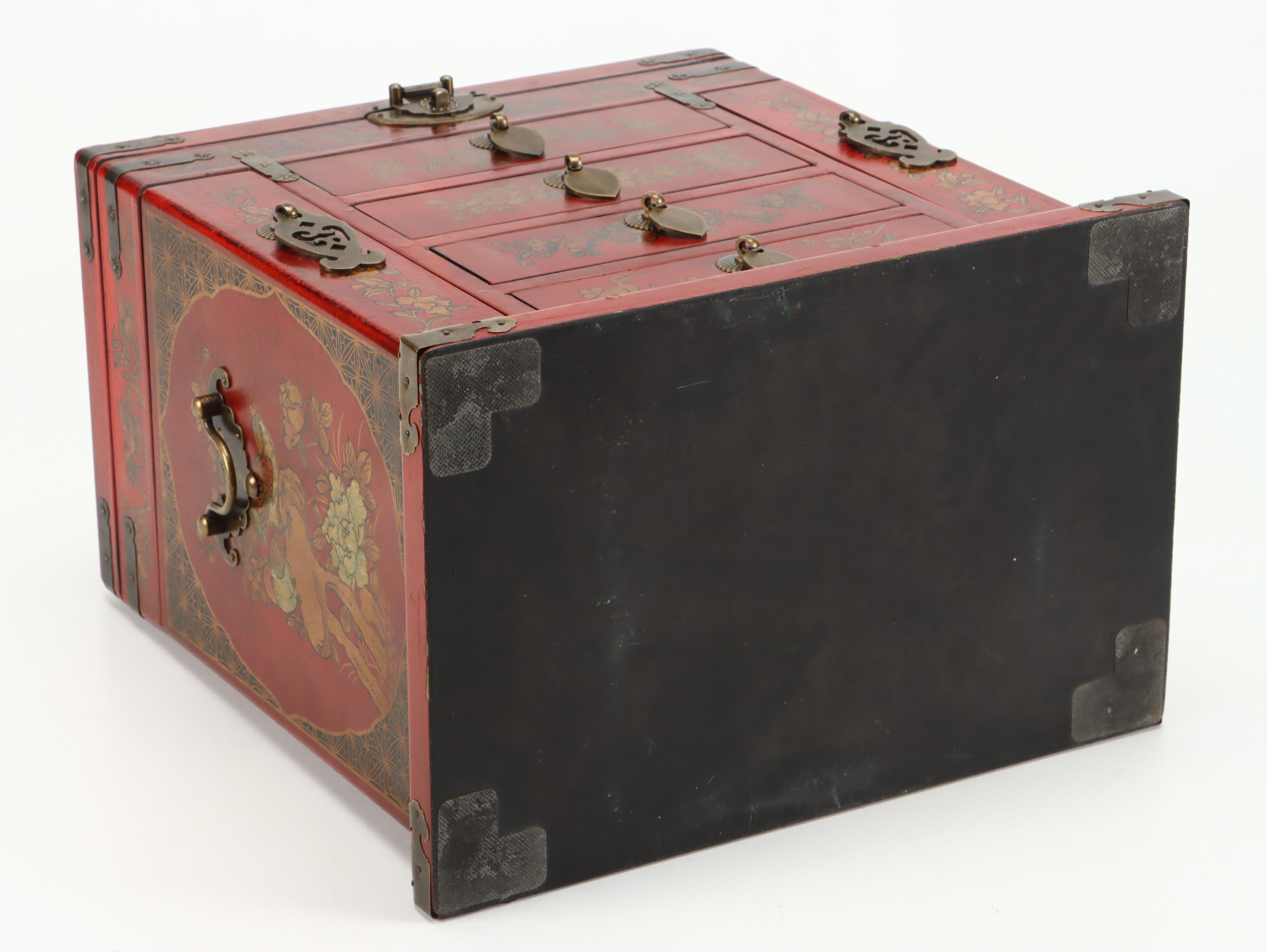 Chinese Style Lacquered Wood Jewelry Box