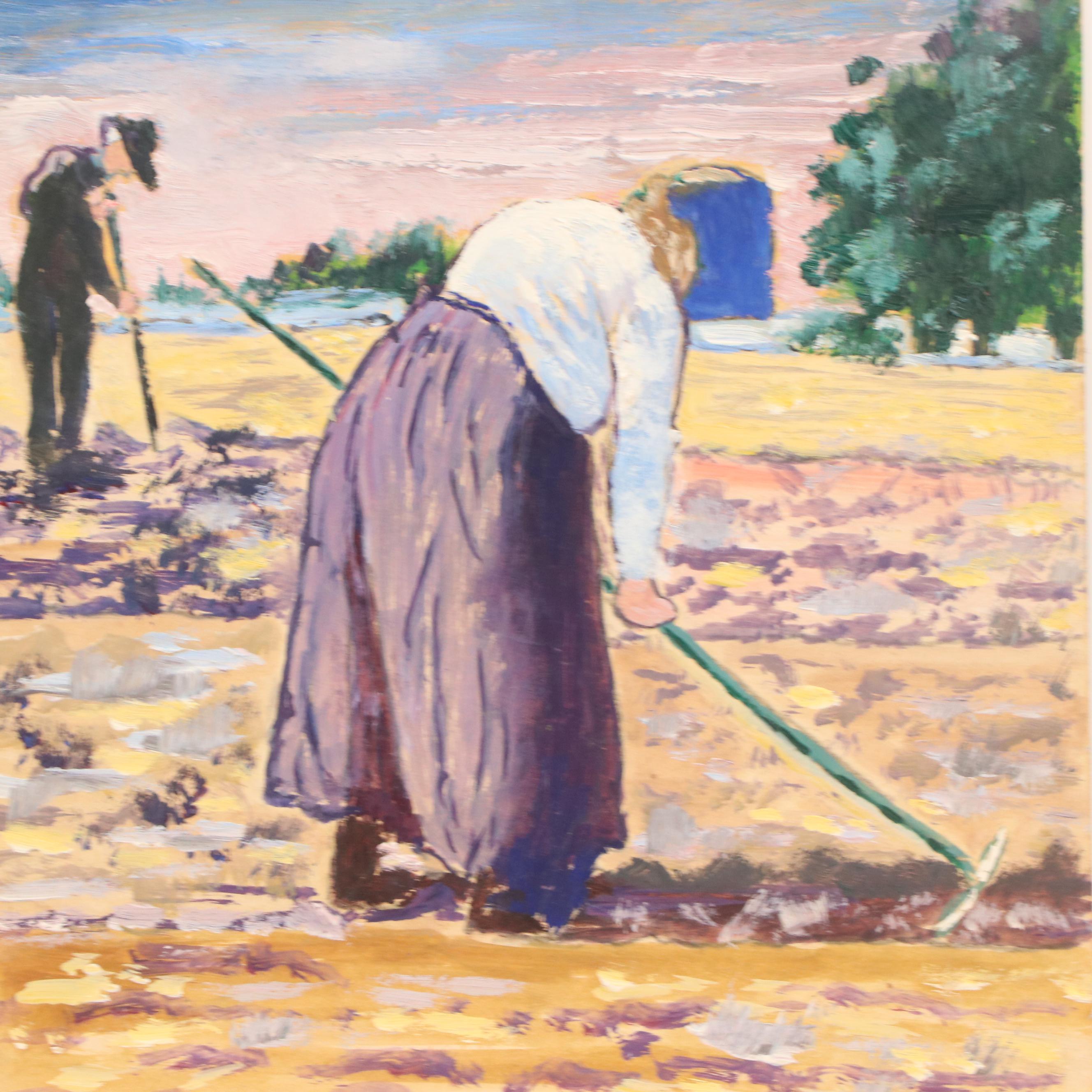 Gladys Pearl Ranstead Figural Rural Landscape Oil Painting, Late 20th Century