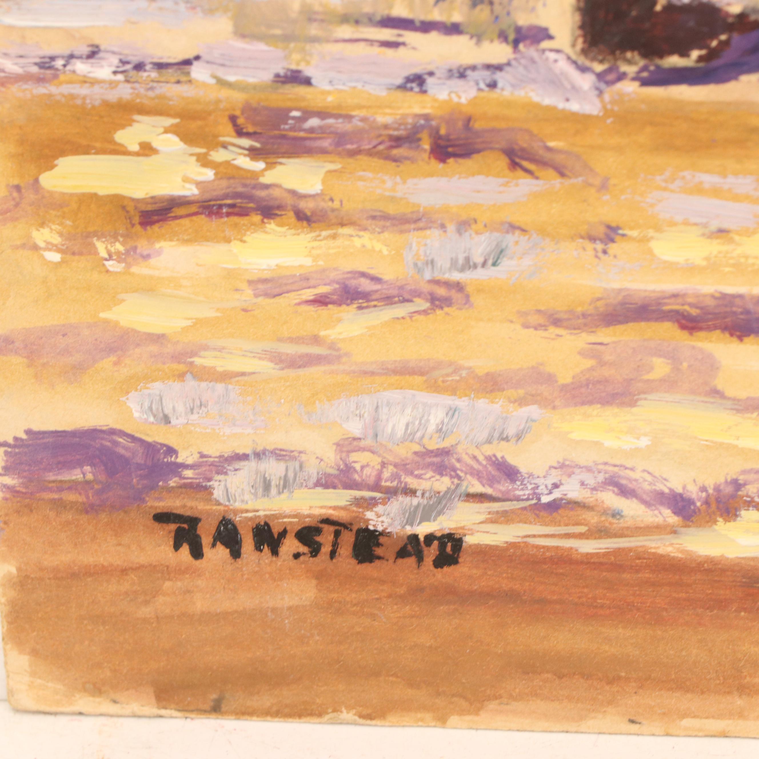 Gladys Pearl Ranstead Figural Rural Landscape Oil Painting, Late 20th Century