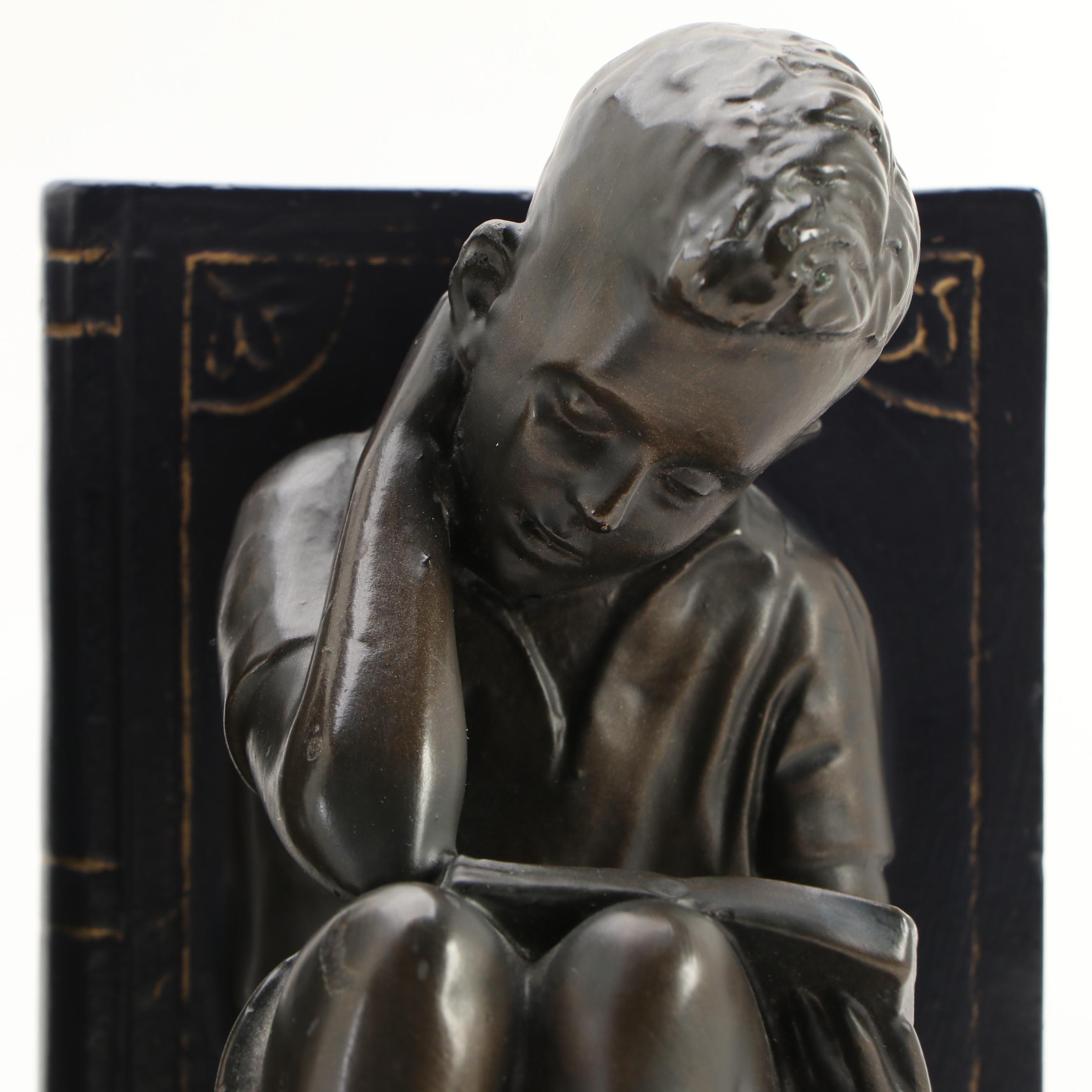 Resin Boy Reading with Dog Bookends