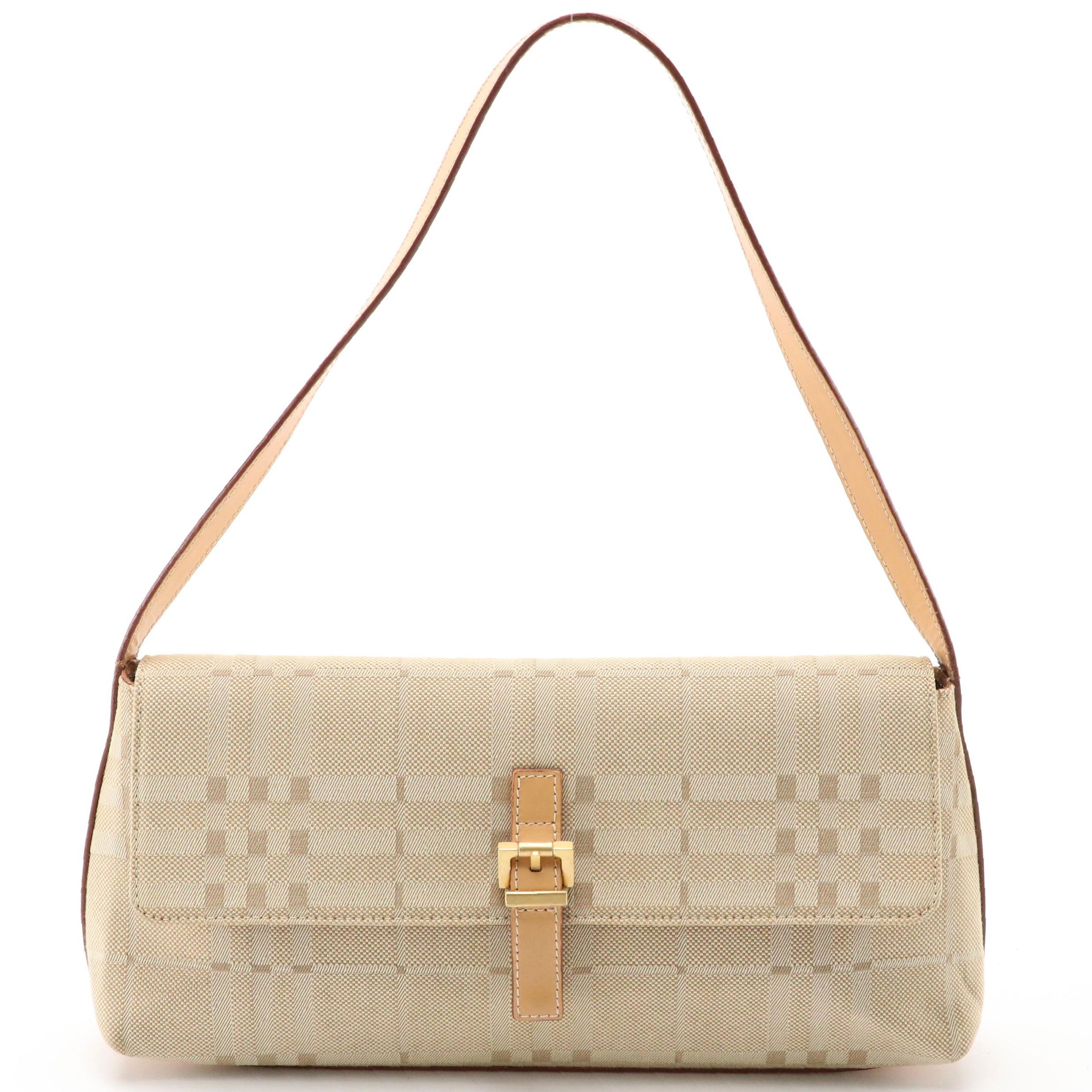 Burberry Shoulder Bag in Beige Check Jacquard Canvas and Leather