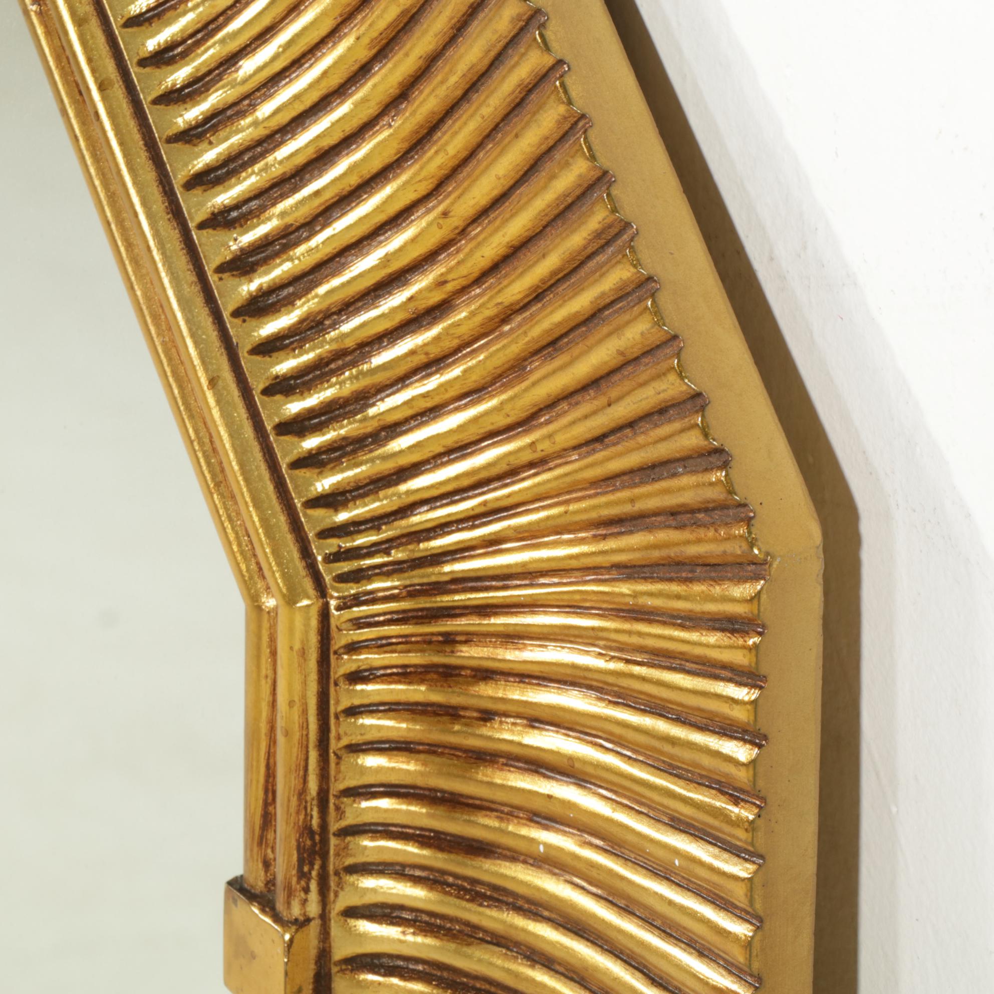 Carolina Mirror Company Modernist Hexagonal Gold Toned Wall Mirror