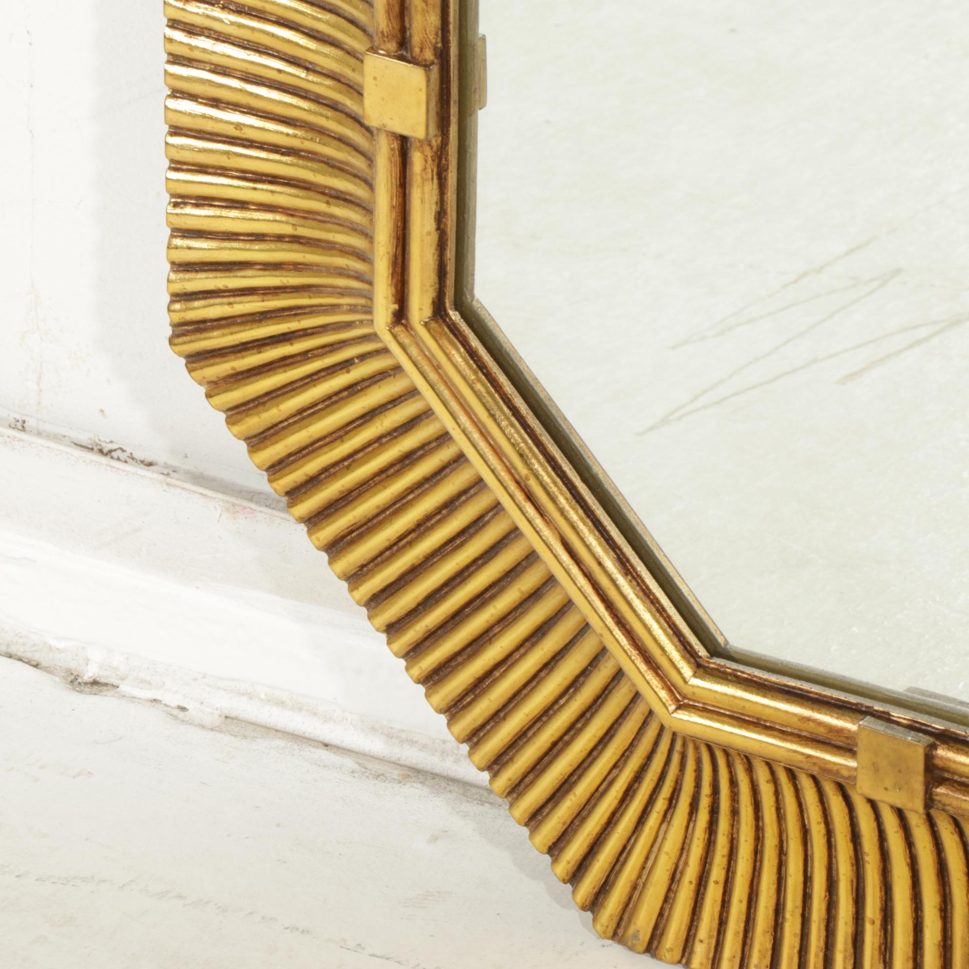 Carolina Mirror Company Modernist Hexagonal Gold Toned Wall Mirror