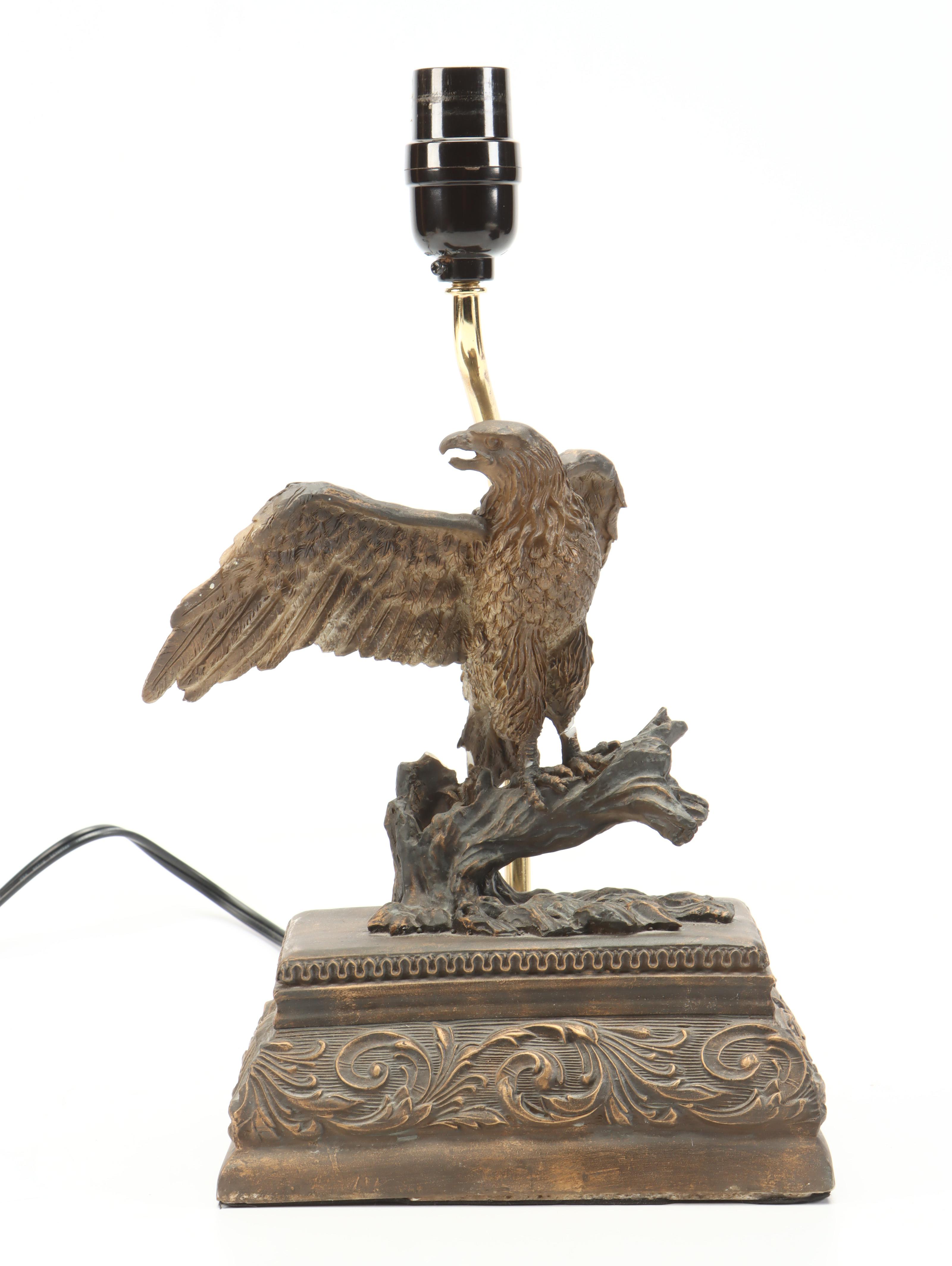 Bronzed Resin Eagle Table Lamp with Black Silk Shade