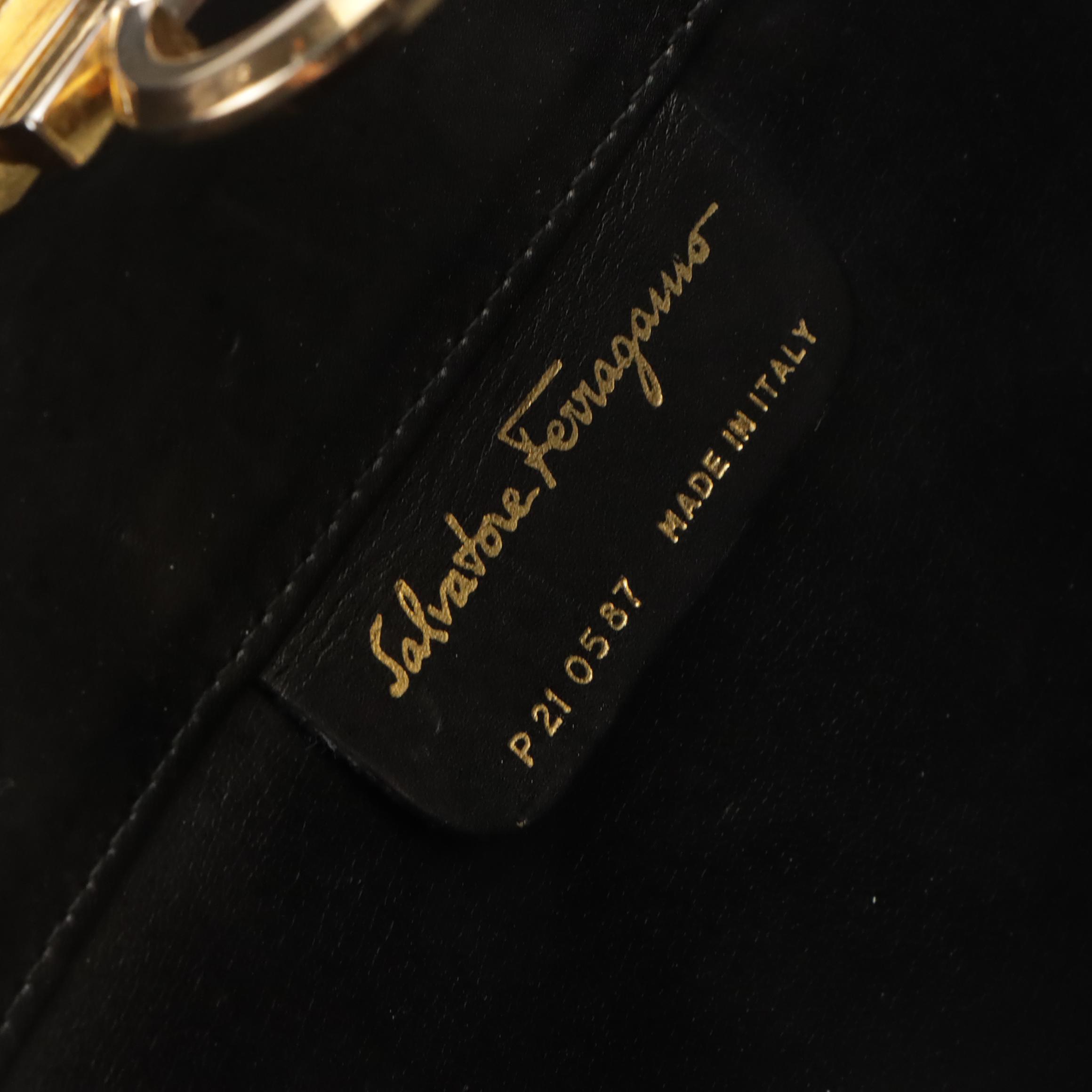 Salvatore Ferragamo Gancini Convertible Clutch in Black Calfskin Leather