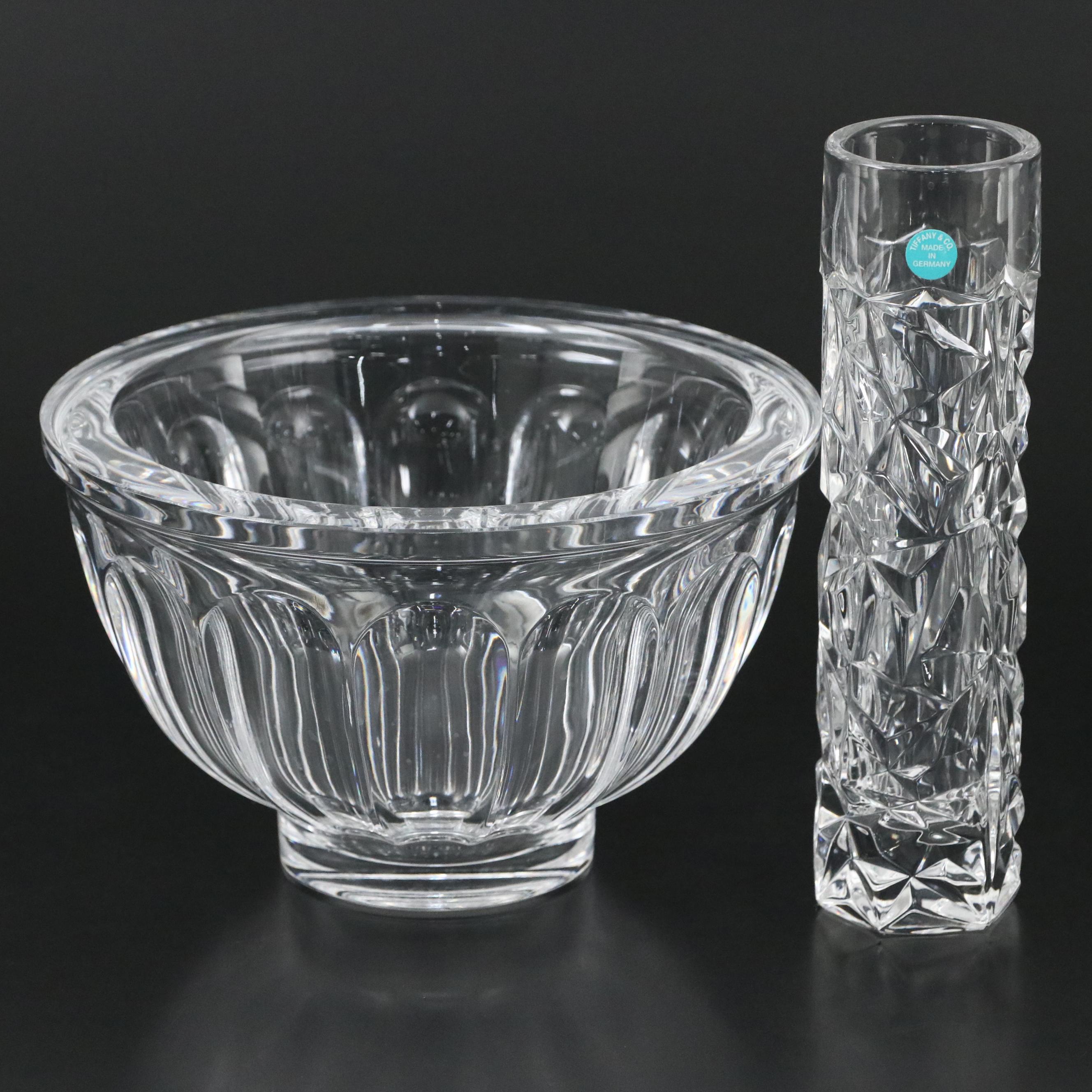 Tiffany & Co. "Rock Cut" Crystal Vase with Orrefors "San Michele" Crystal Bowl