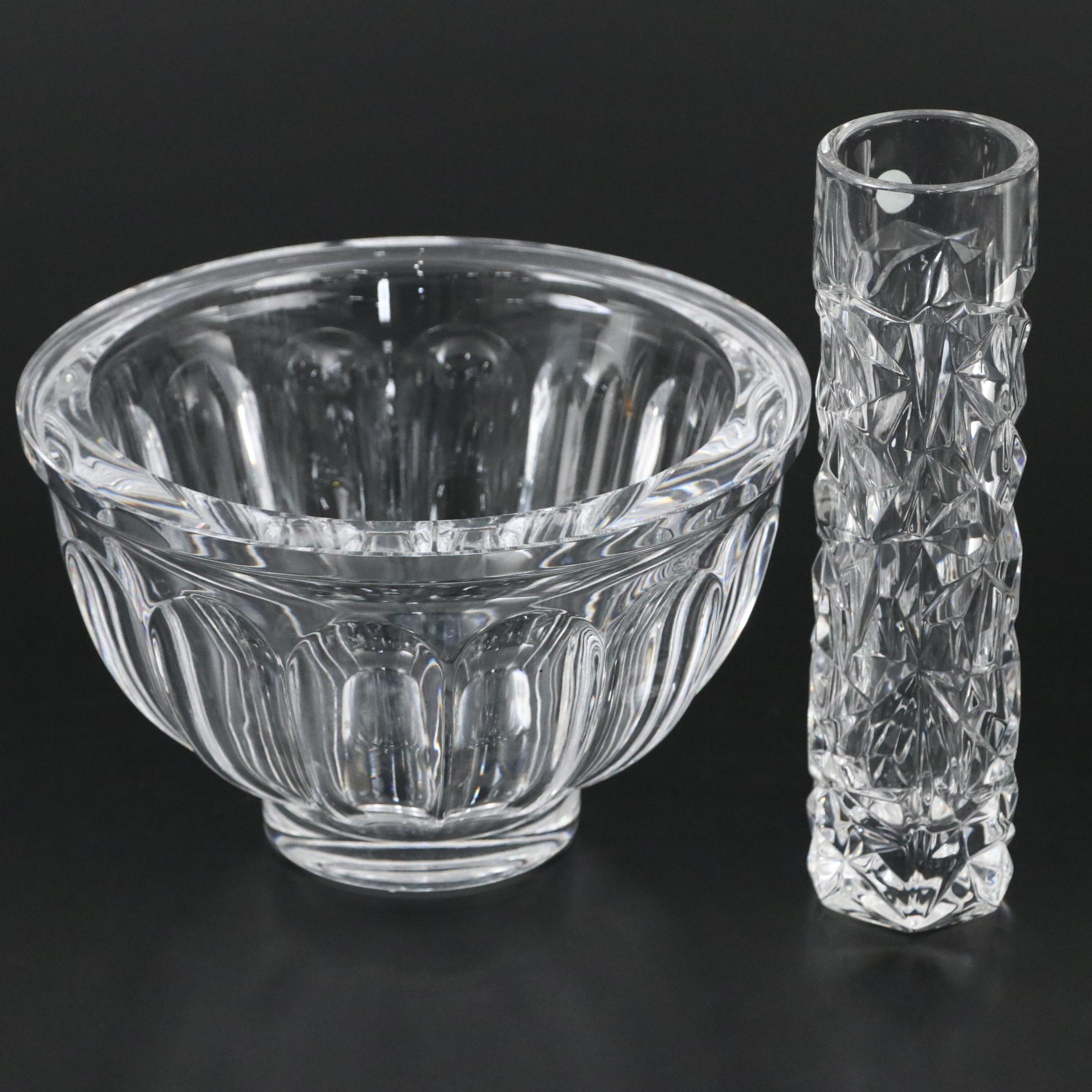 Tiffany & Co. "Rock Cut" Crystal Vase with Orrefors "San Michele" Crystal Bowl