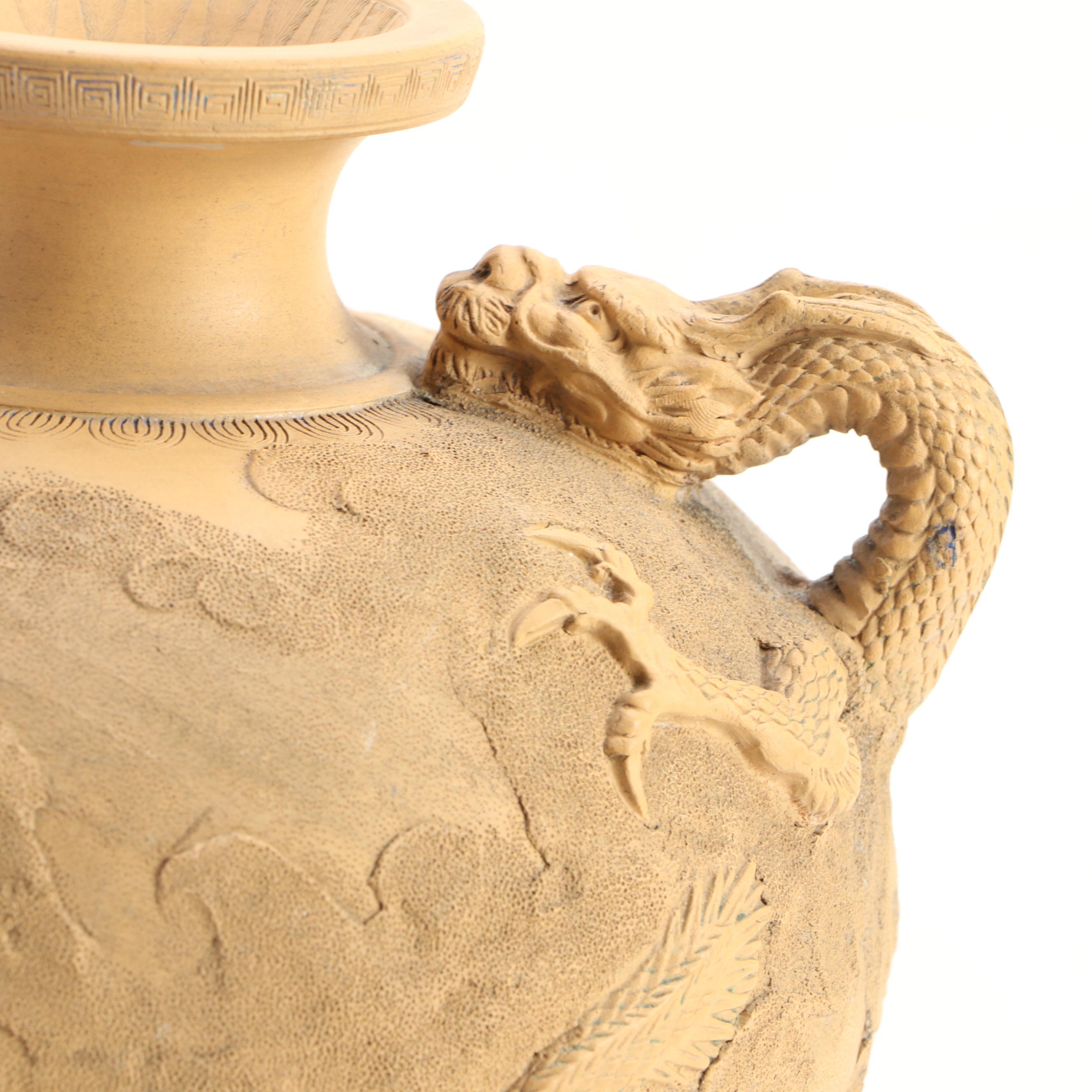 Chinese Ivory Resin Dragon Handled Vase and Other Figurine