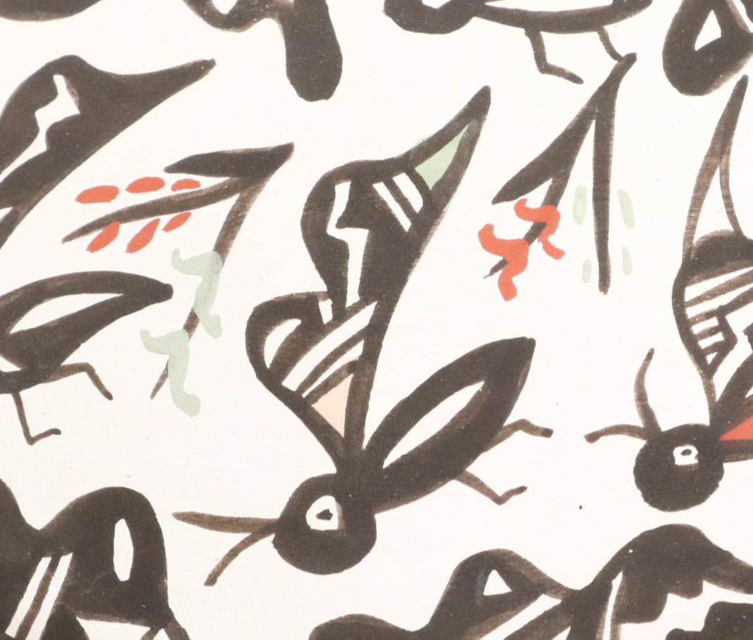 Rachel Concho Signed Ceramic Seed Pot with Insect Design