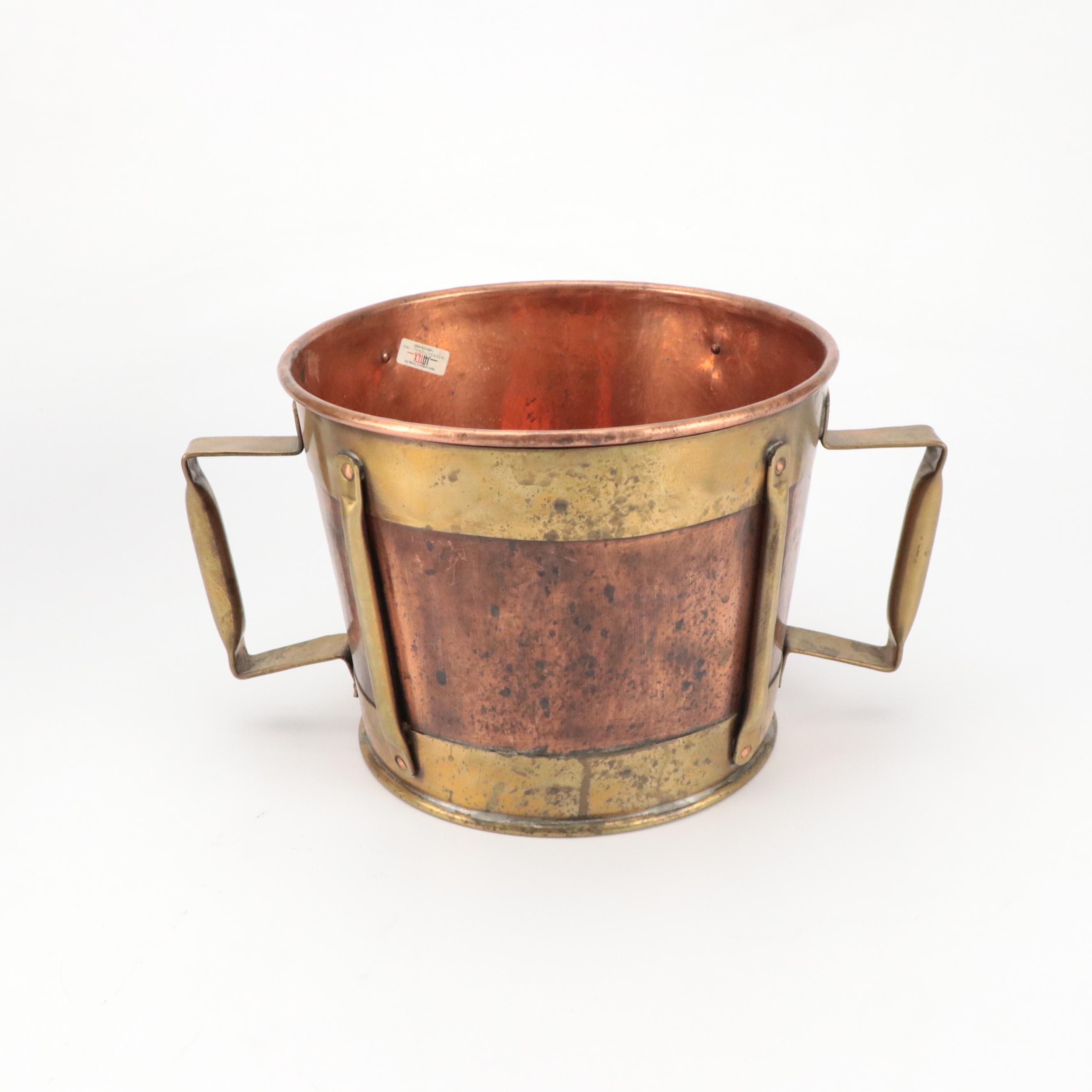 Jatex Copper & Brass Handled Bucket, Tinned Copper Pitcher, Composite Jardiniere