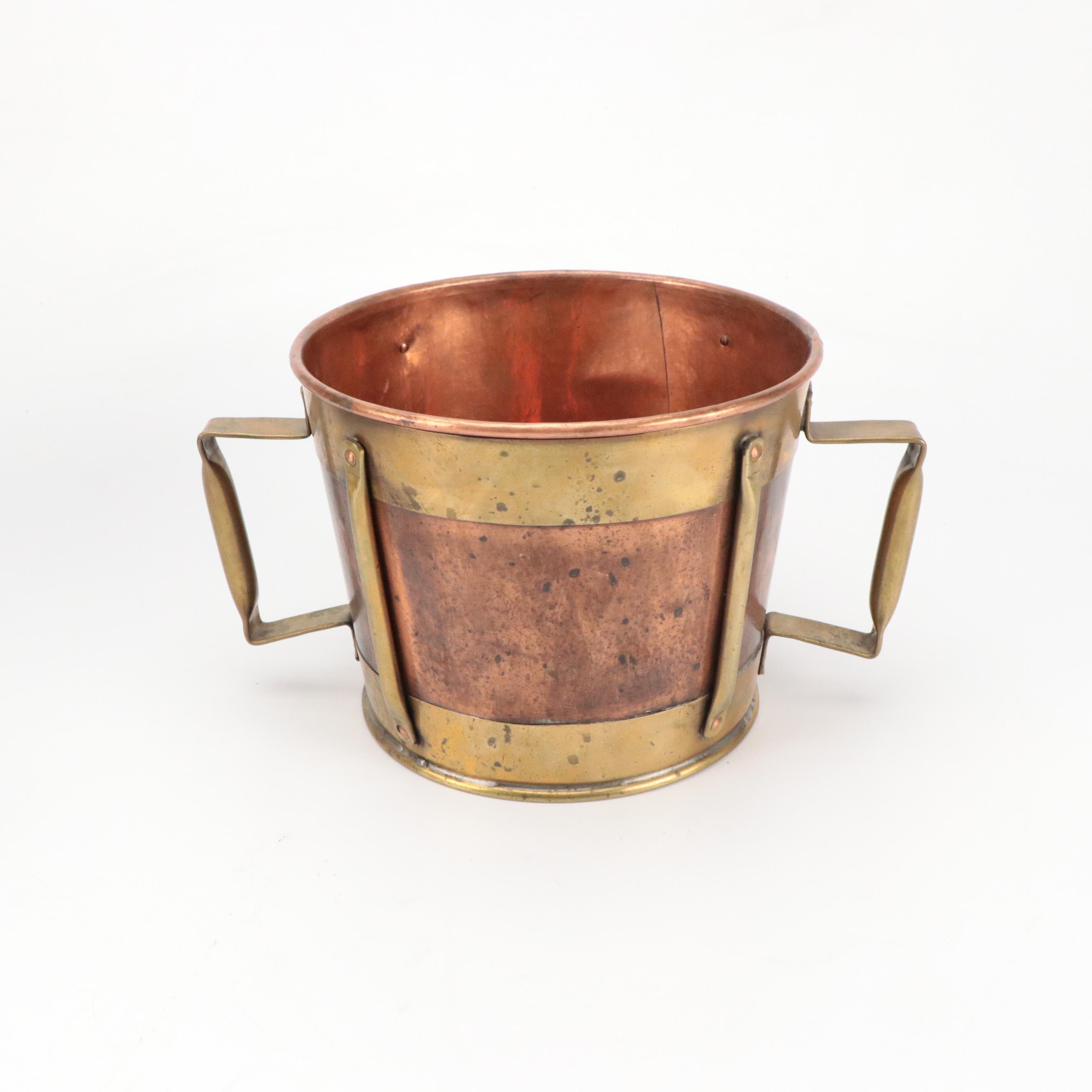 Jatex Copper & Brass Handled Bucket, Tinned Copper Pitcher, Composite Jardiniere