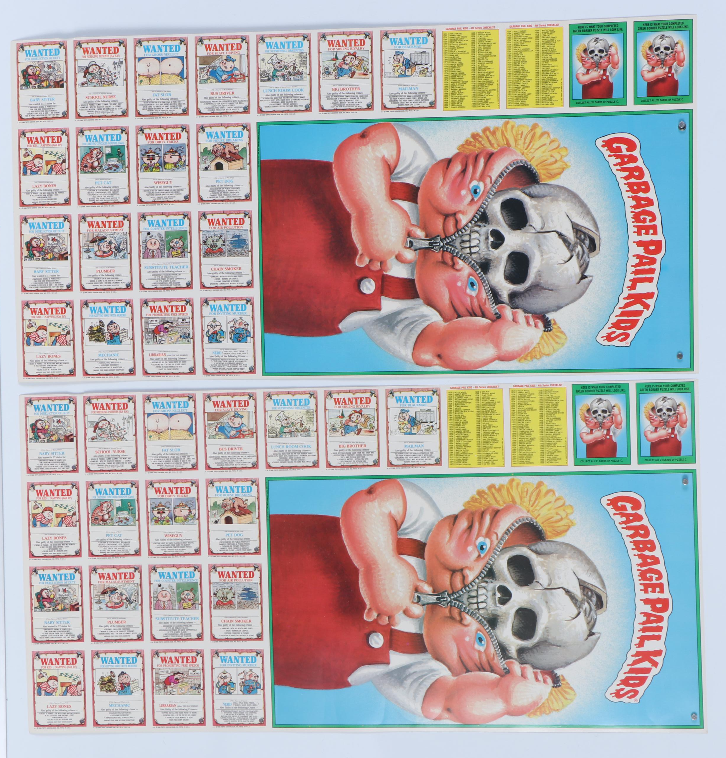 Topps Garbage Pail Kids Uncut Trading Card Sheets, 1986