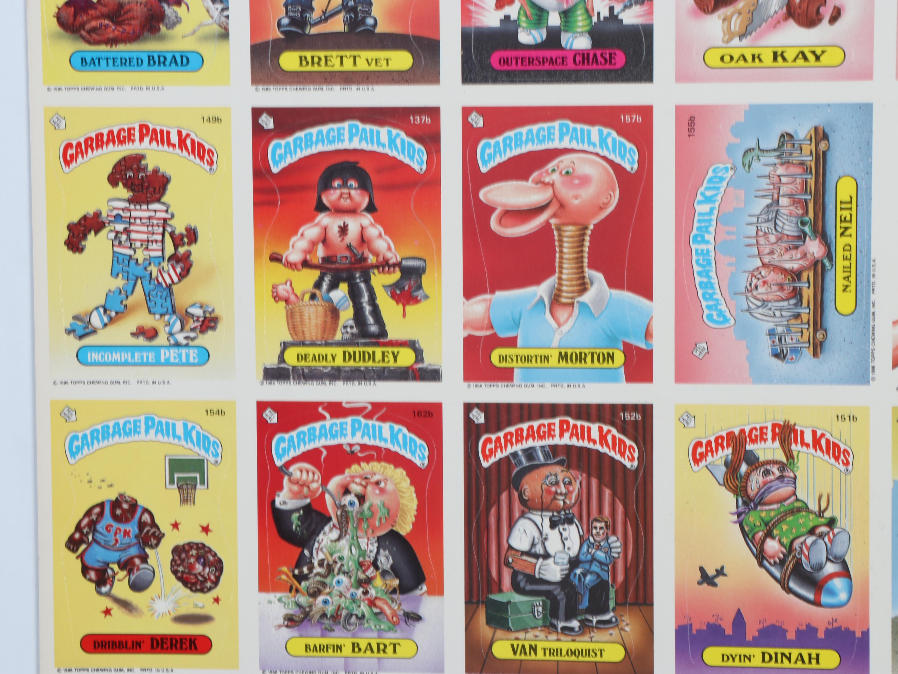 Topps Garbage Pail Kids Uncut Trading Card Sheets, 1986