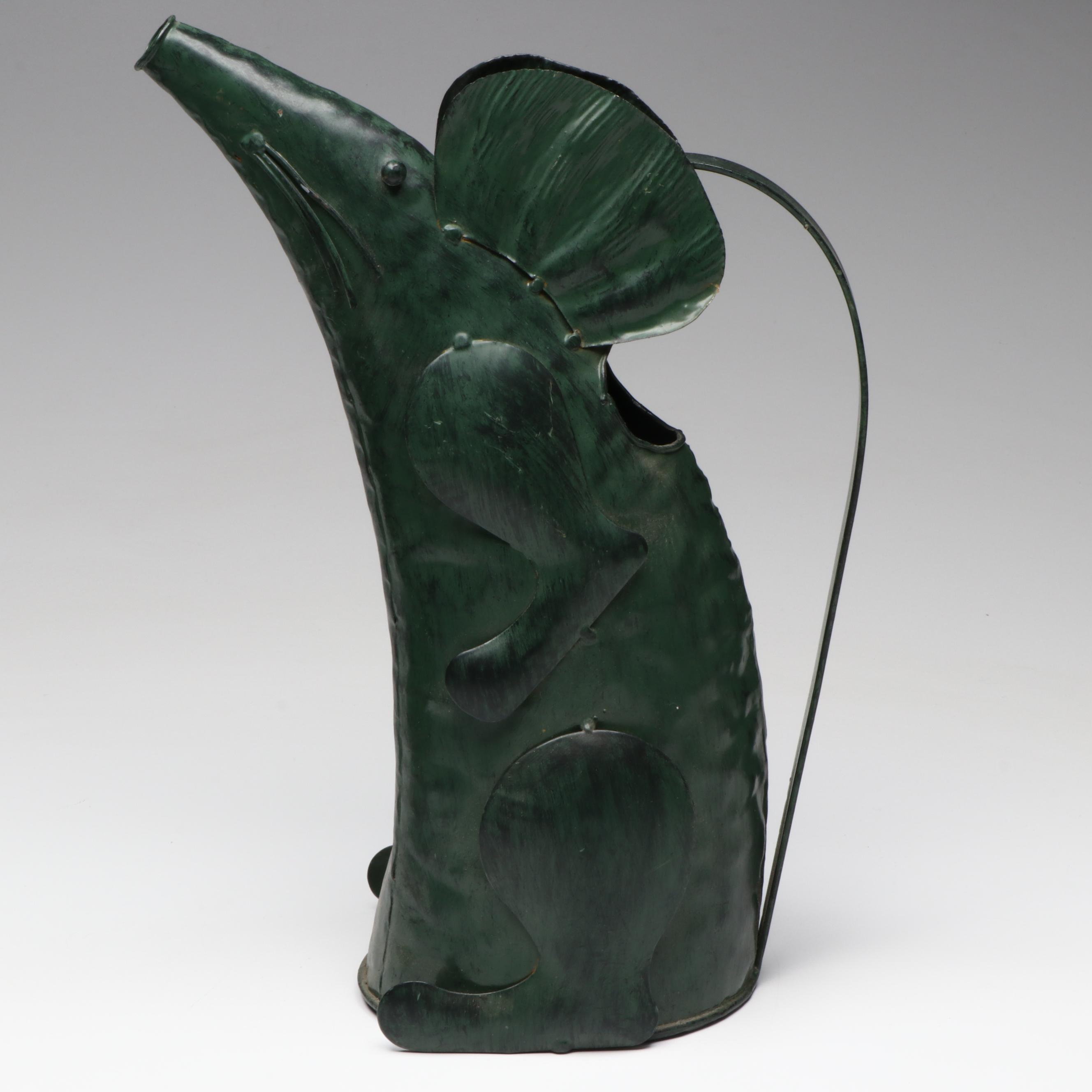 Green Glass Ramekins or Bowls with Green Metal Rat Pitcher