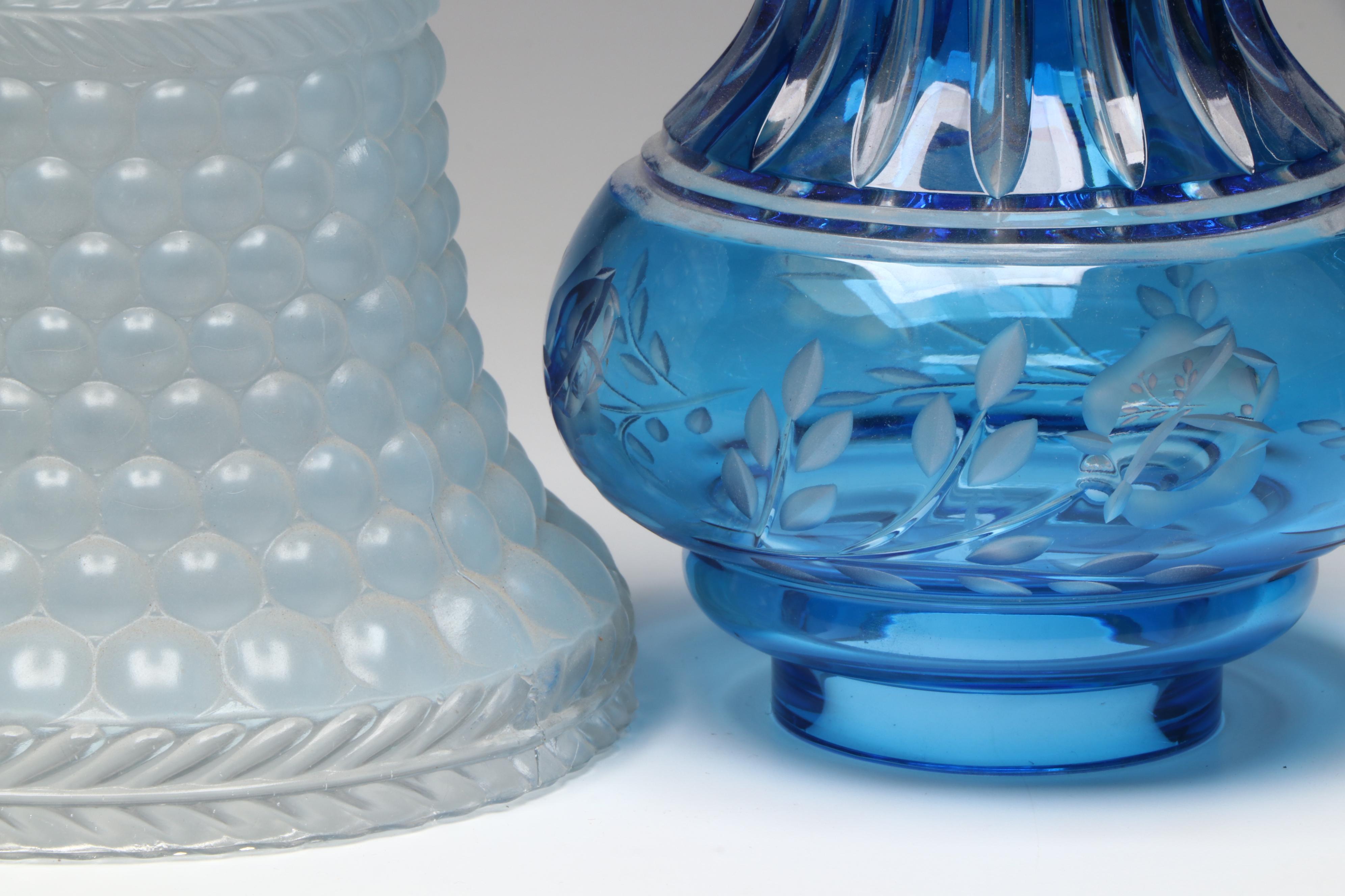 Art Deco Torpedo Satin Glass & Jadeite Glass Lamps, Hobnail & Other Shades