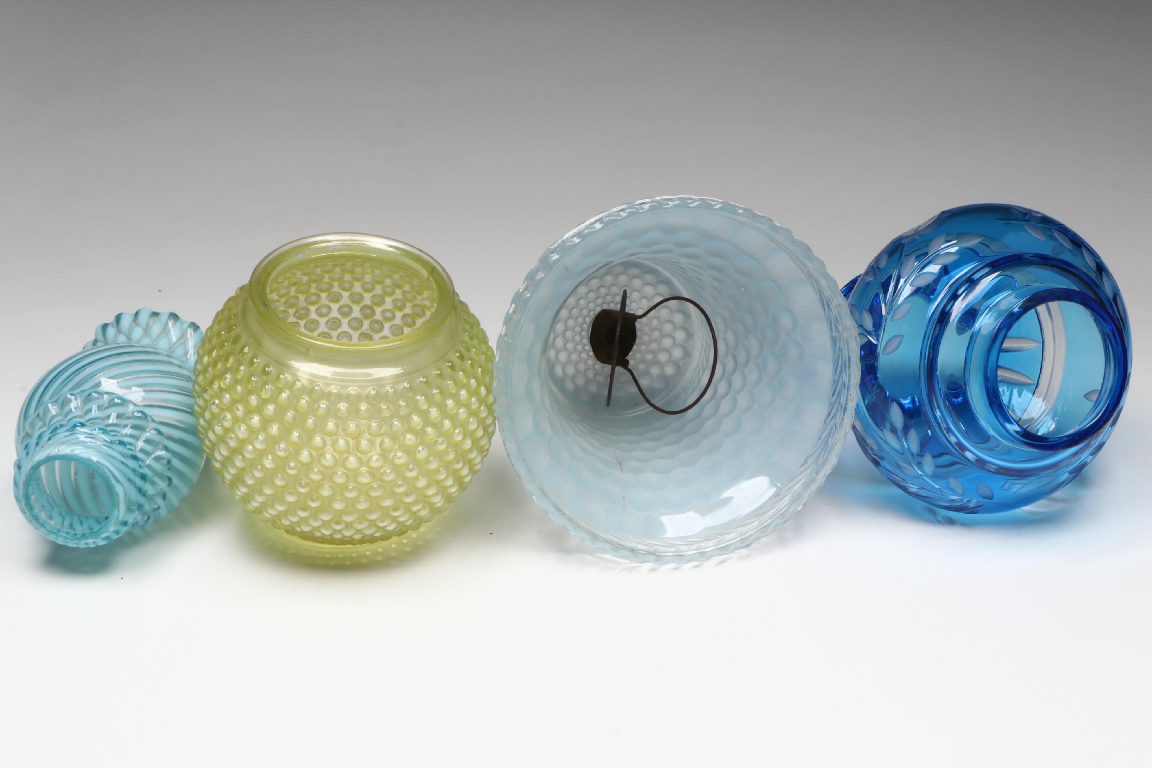 Art Deco Torpedo Satin Glass & Jadeite Glass Lamps, Hobnail & Other Shades