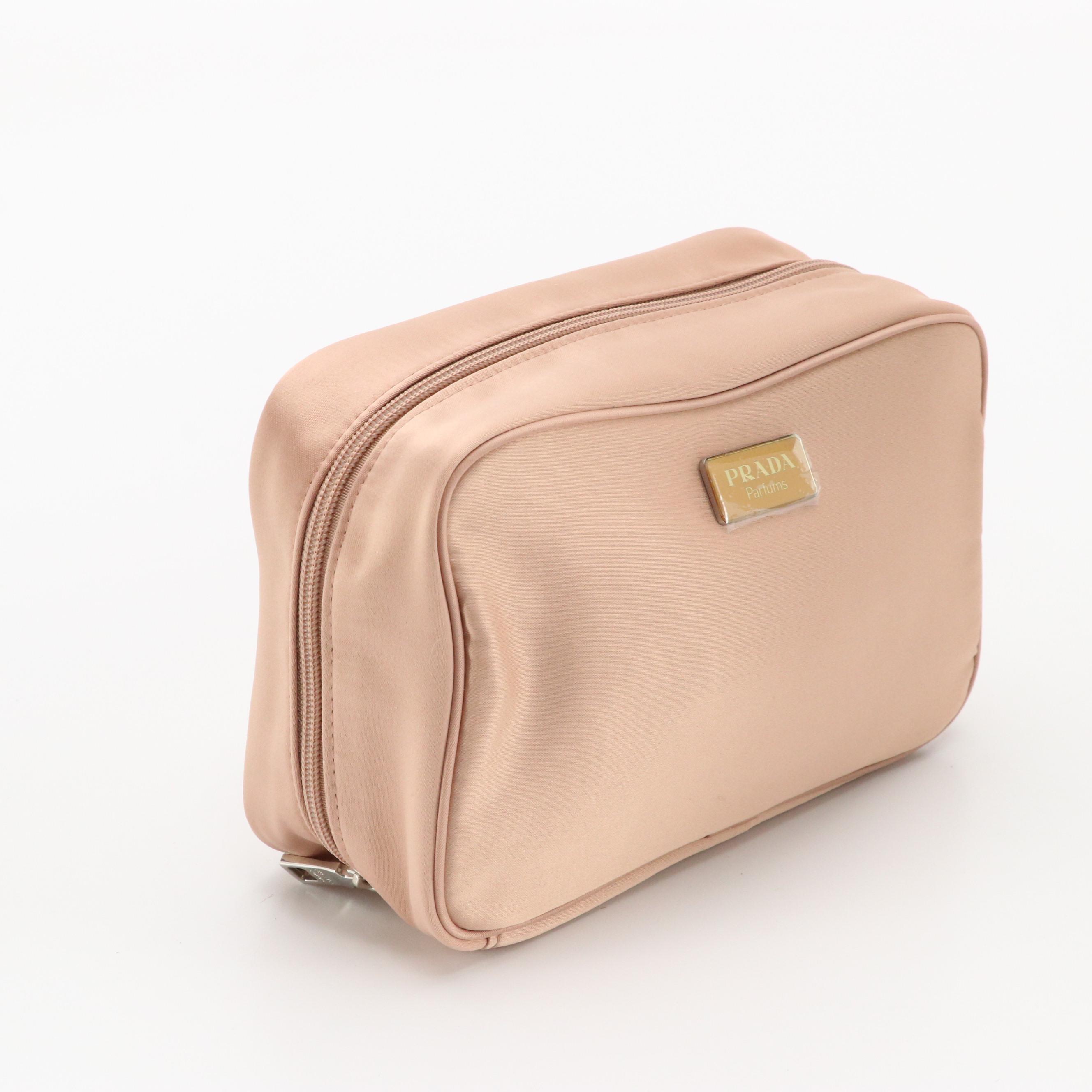 Prada Parfums Blush Pink Poly Satin Cosmetic Zip Pouch