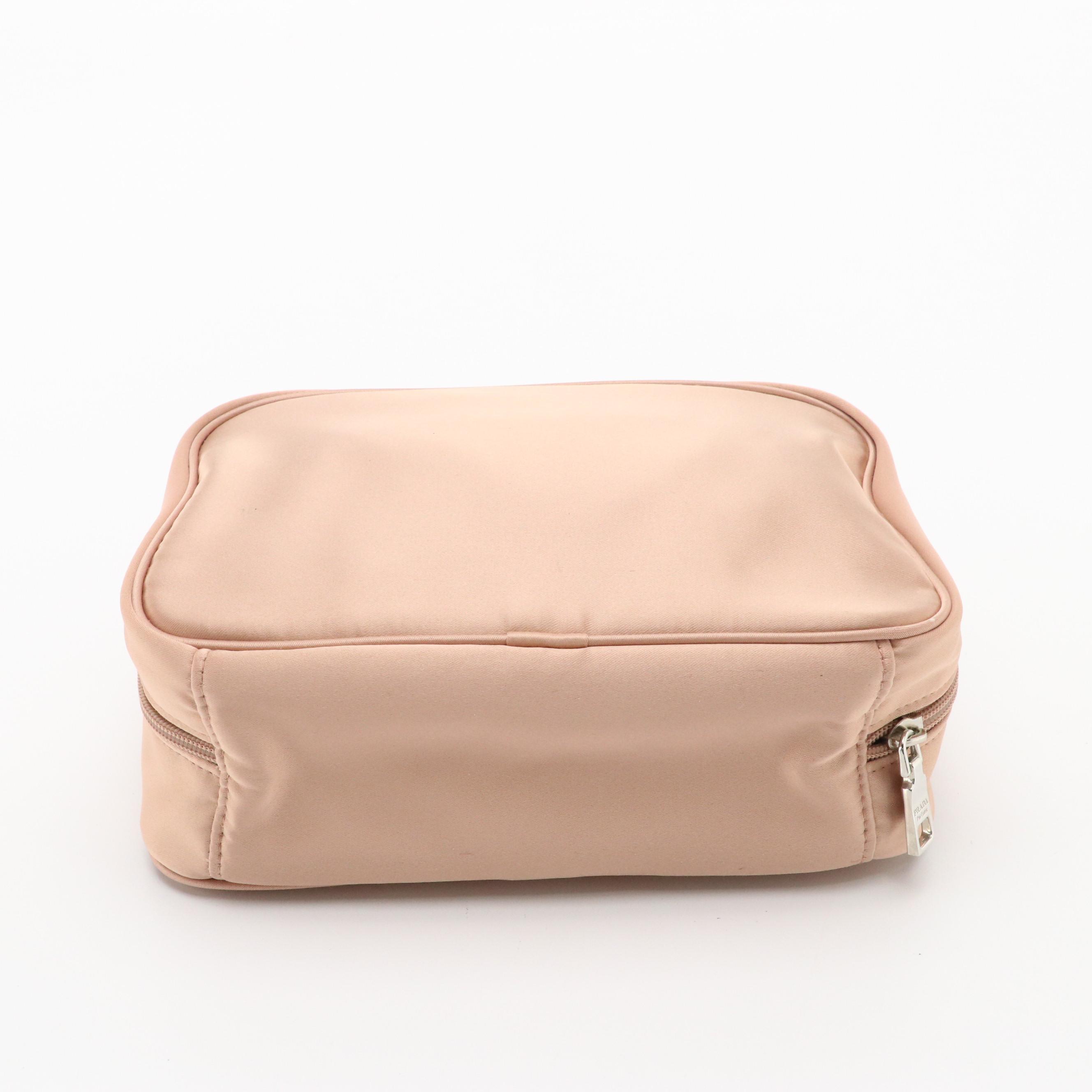 Prada Parfums Blush Pink Poly Satin Cosmetic Zip Pouch