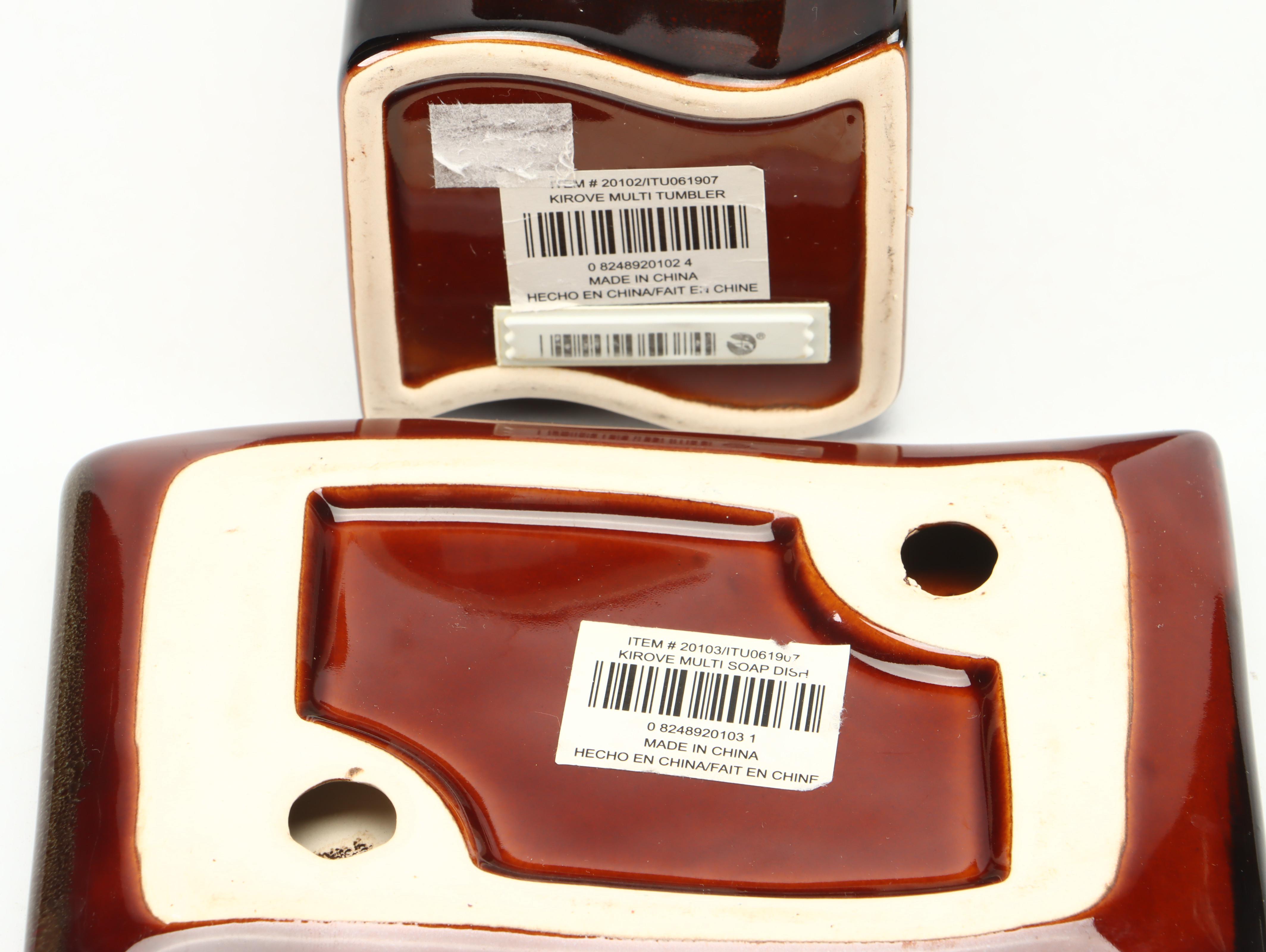 Famous Multicolored Trash Can, Toothbrush Holder, and Soap Dish