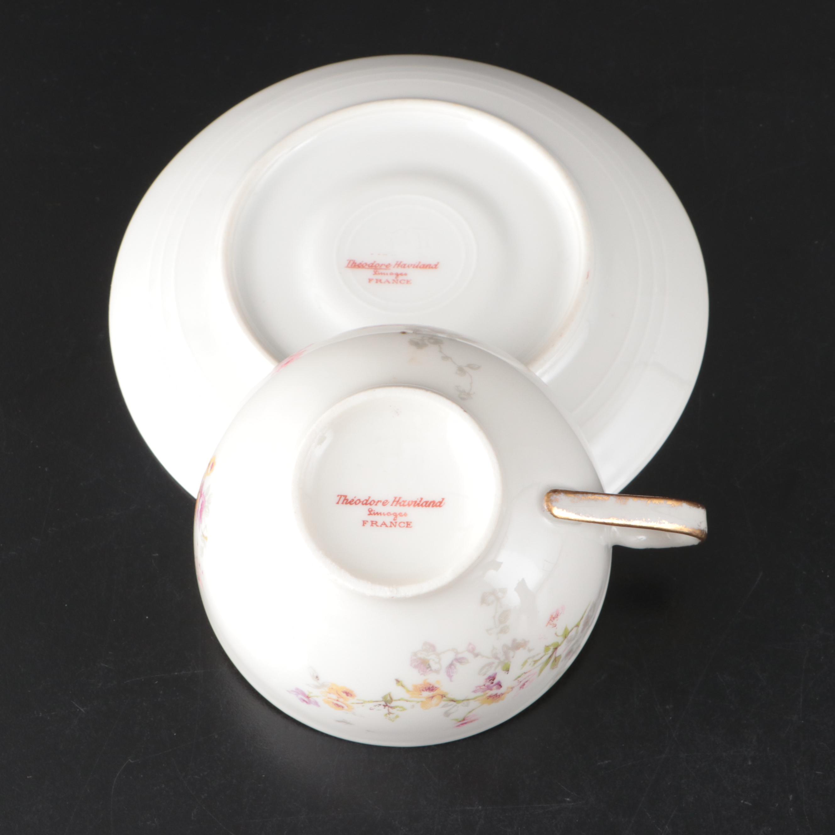 Theodore Haviland Limoges Porcelain Serveware with Plates and Teacups