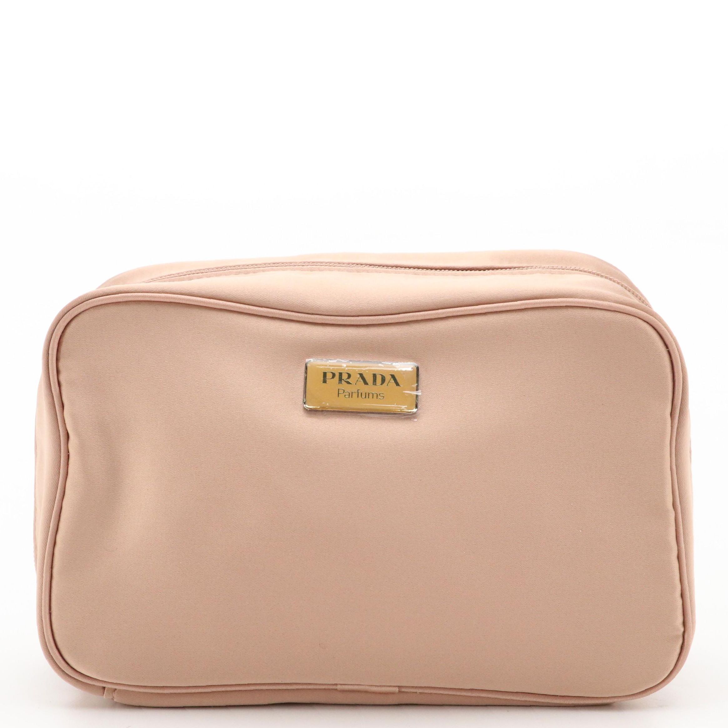 Prada Parfums Blush Pink Poly Satin Cosmetic Zip Pouch
