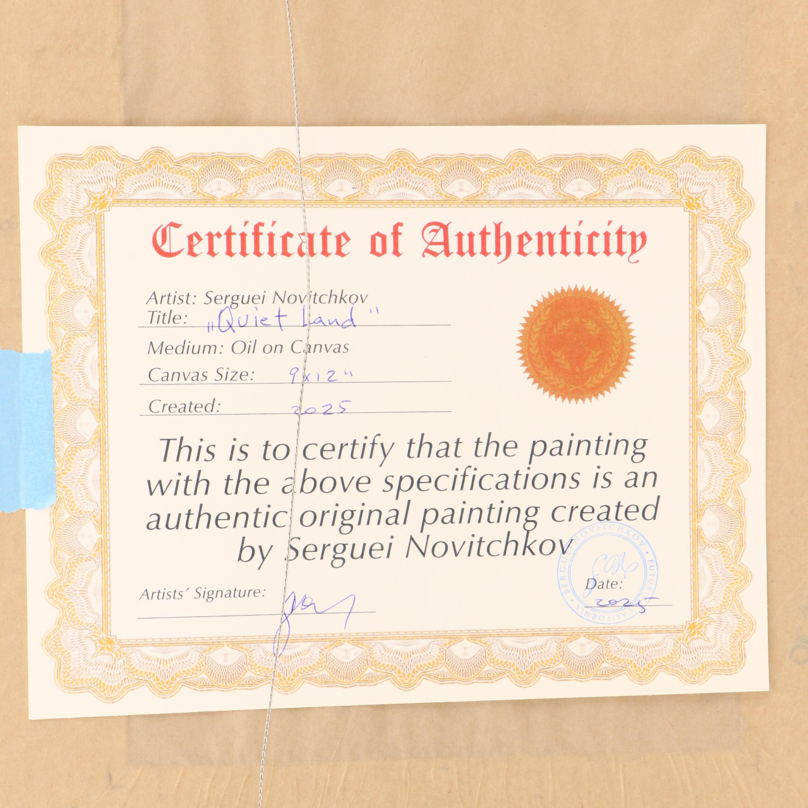 Serguei Novitchkov Stylized Landscape Oil Painting "Quiet Land," 2025