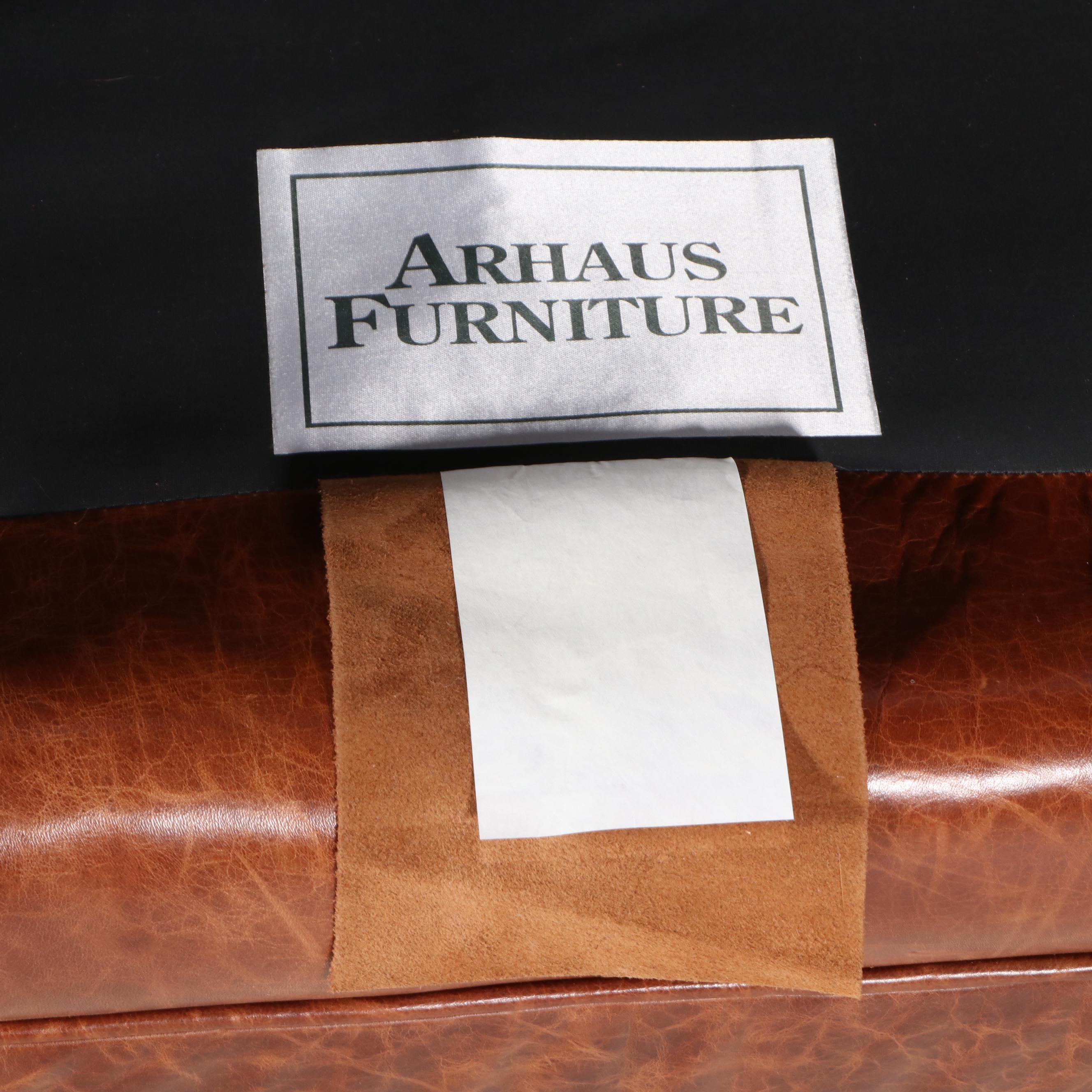 Arhaus Furniture Buttoned-Down Leather Easy Armchair and Ottoman