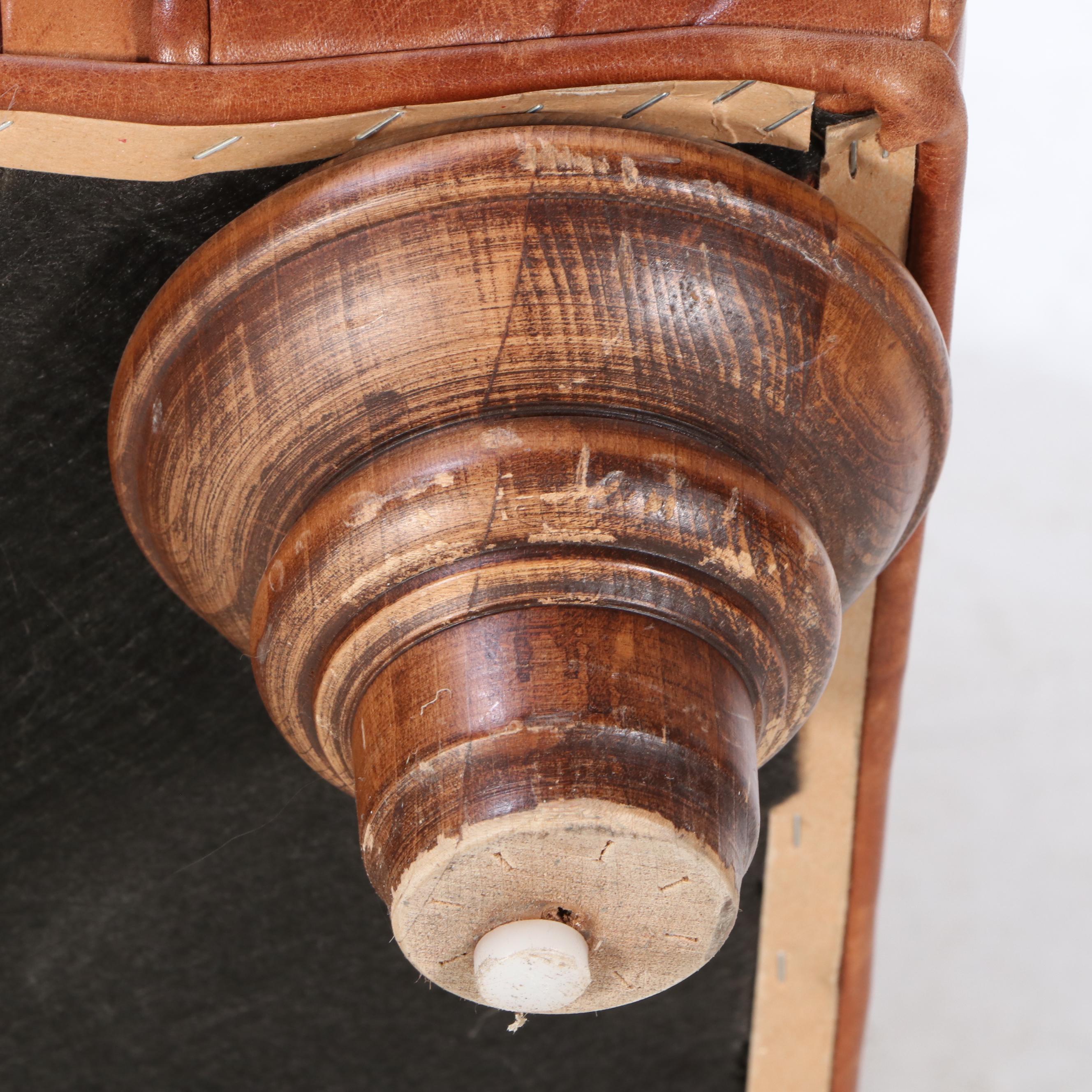 Arhaus Furniture Buttoned-Down Leather Easy Armchair and Ottoman